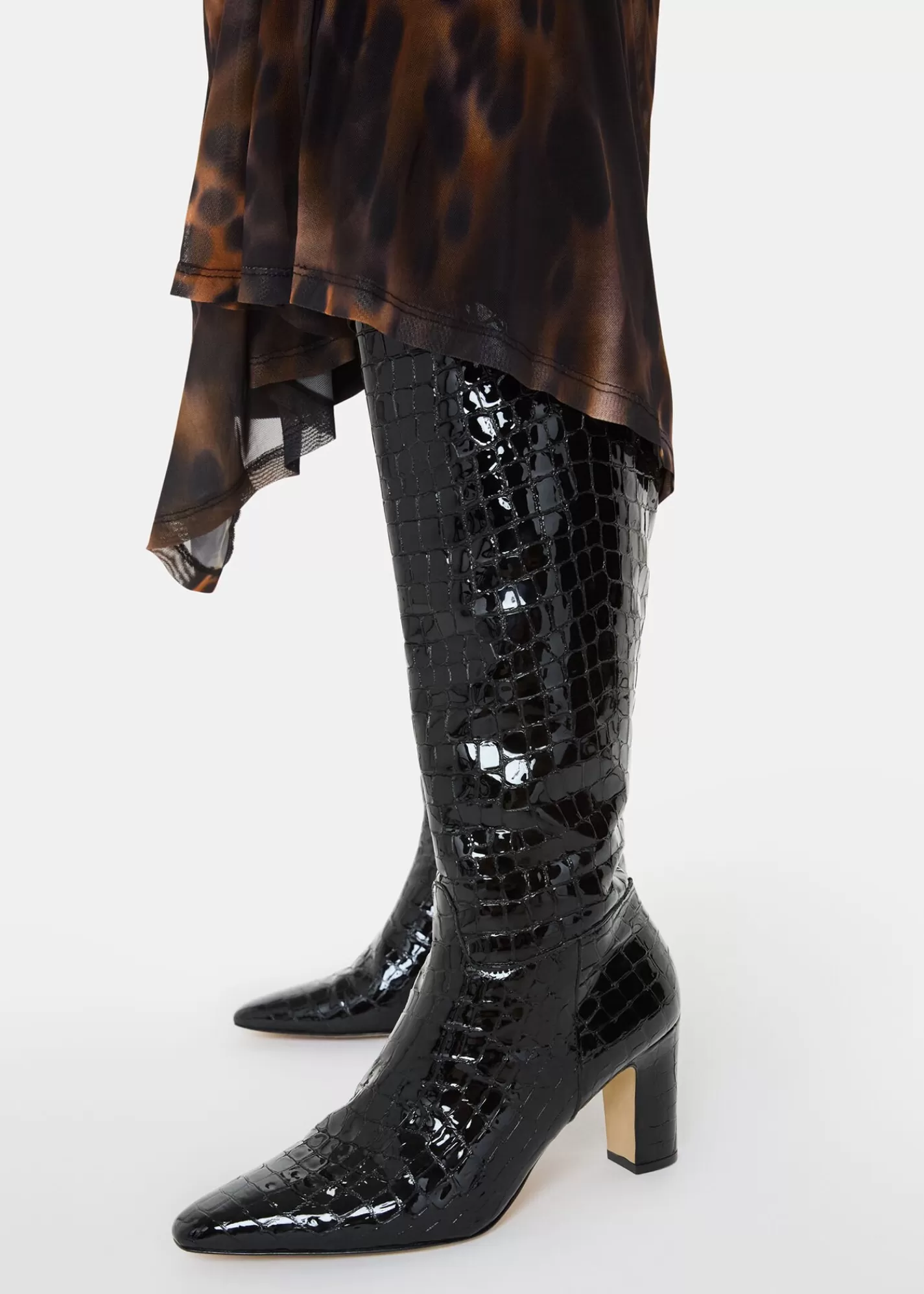 Whistles Boots | Leather*Albie Croc Knee High Boot Black