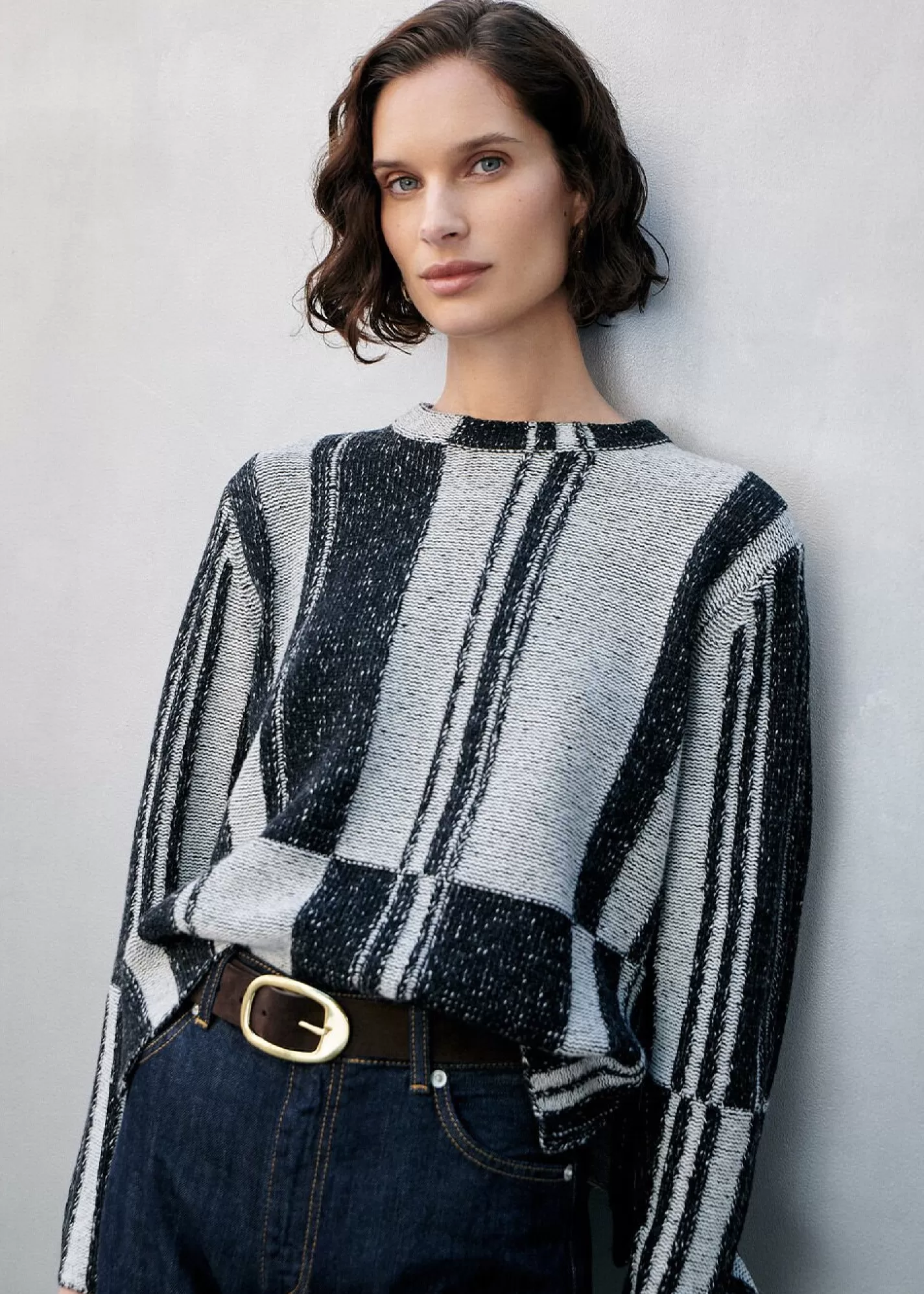 Whistles Knitwear & Cashmere*Black Block Stripe Wool Knit Black/Multi