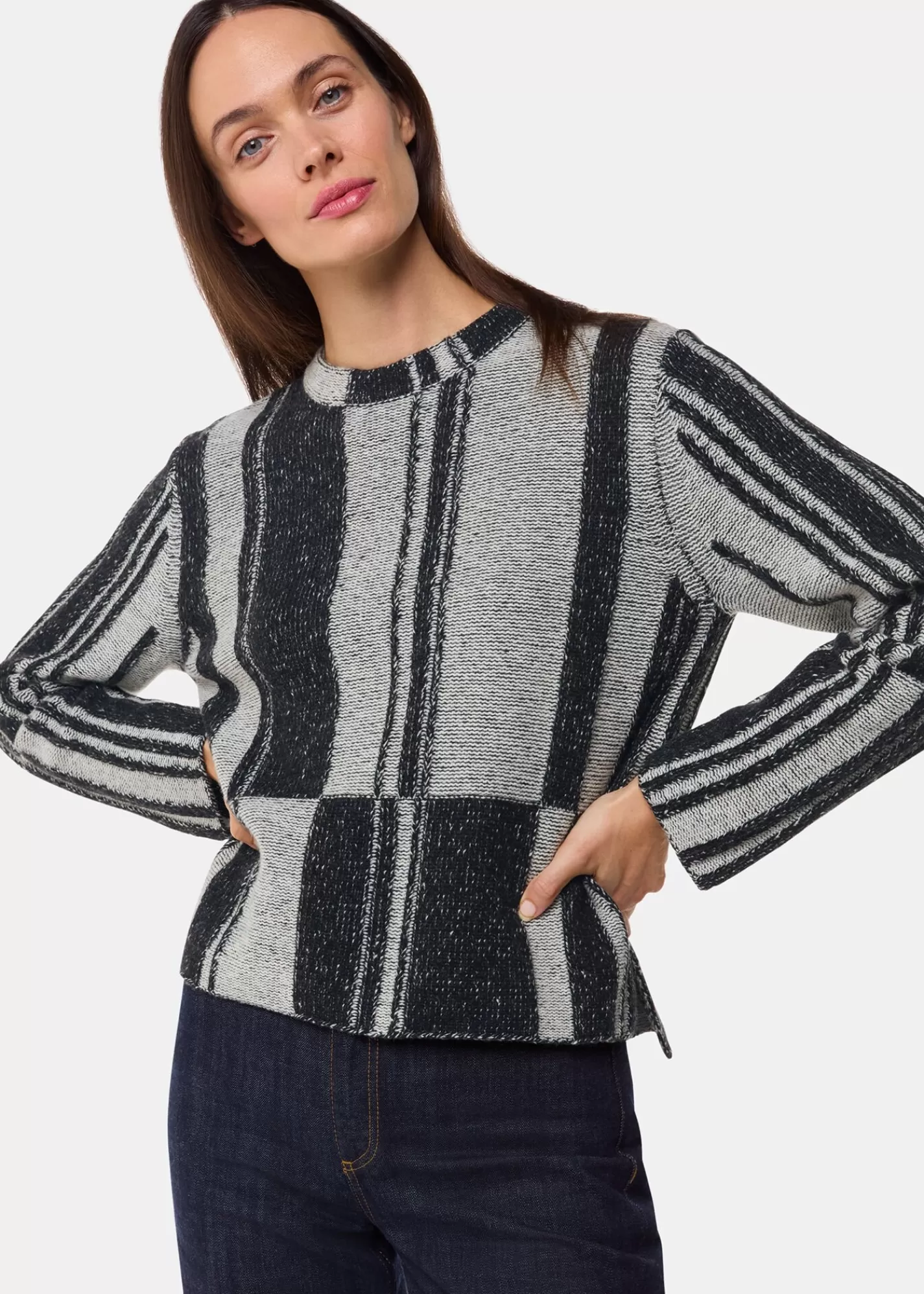 Whistles Knitwear & Cashmere*Black Block Stripe Wool Knit Black/Multi