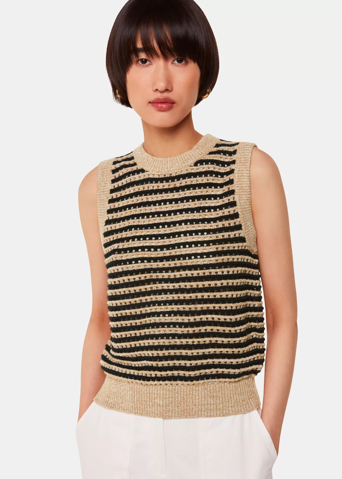 Whistles Tops | Knitwear & Cashmere*Black Crochet Stripe Tank Black/Multi