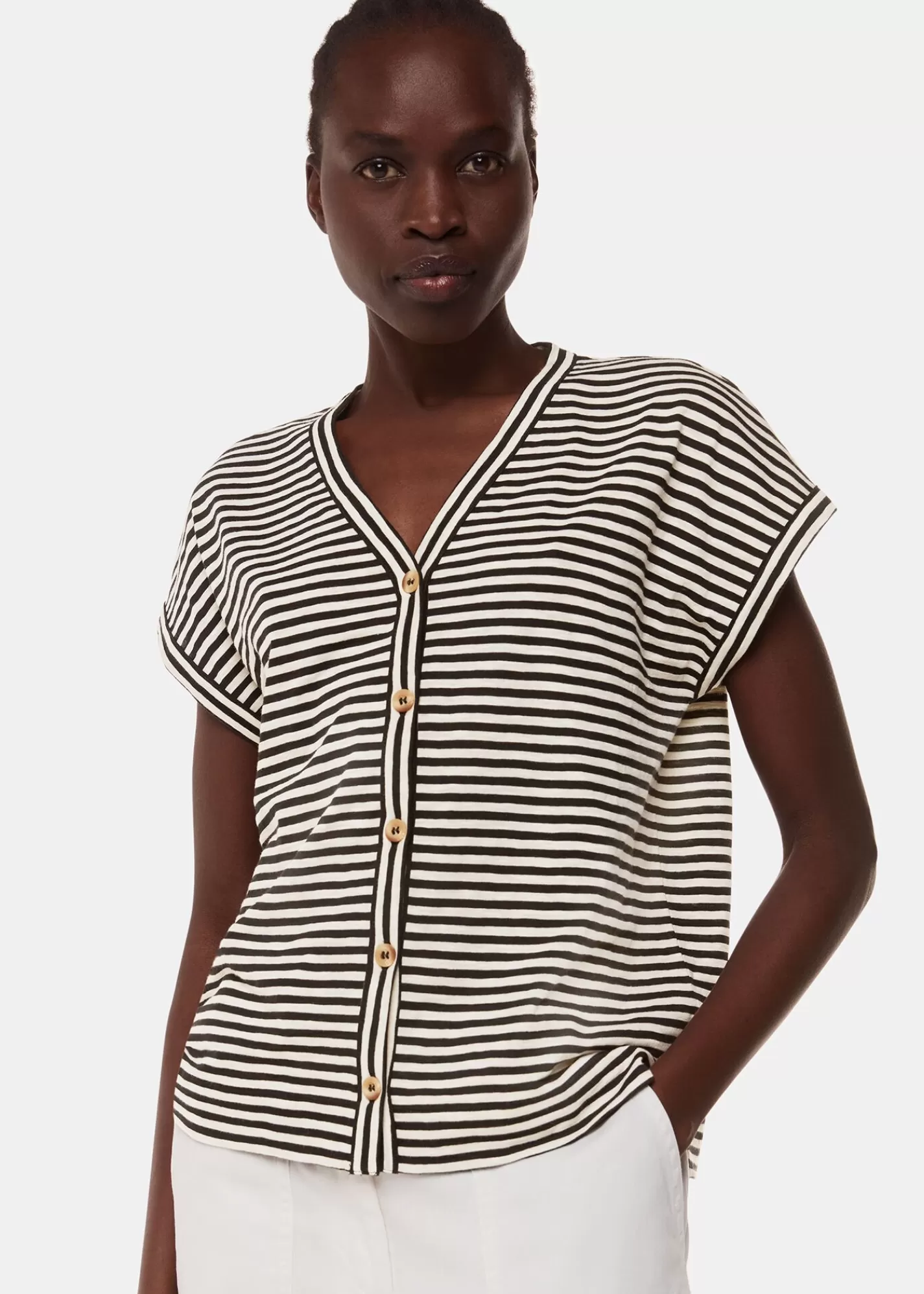 Whistles T-Shirts | Tops*Black Jilly Stripe Button Top Black/Multi