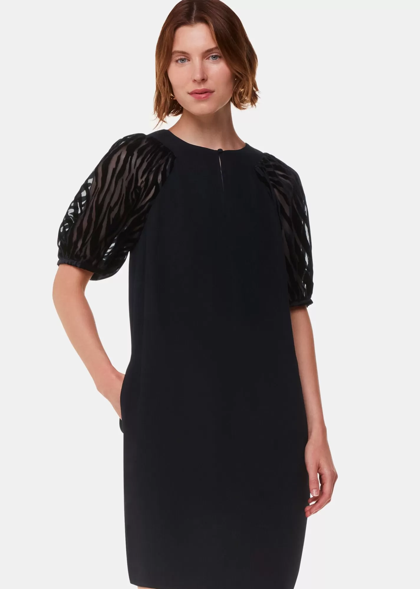 Whistles Dresses*Lucy Zebra Velvet Sleeve Dress Black