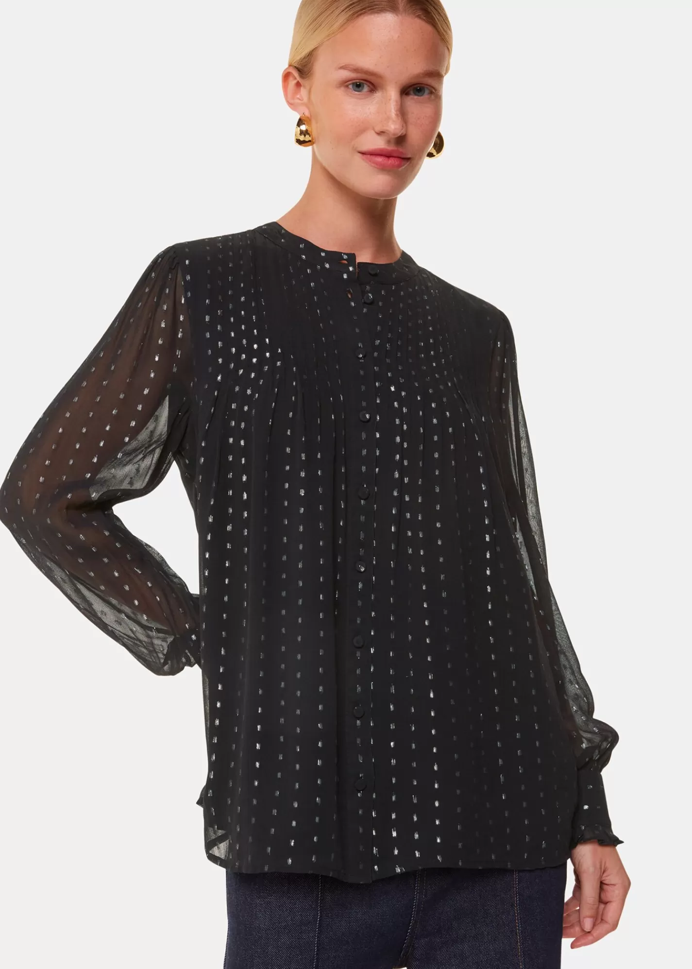 Whistles Shirts & Blouses | Tops*Black Metallic Stripe Shirt Black/Multi