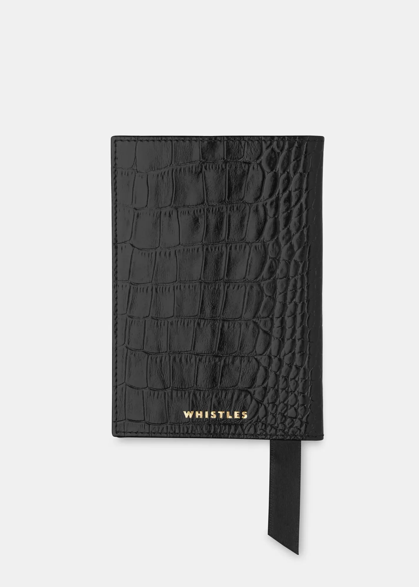 Whistles Wallets & Cardholders*Shiny Croc Passport Holder Black