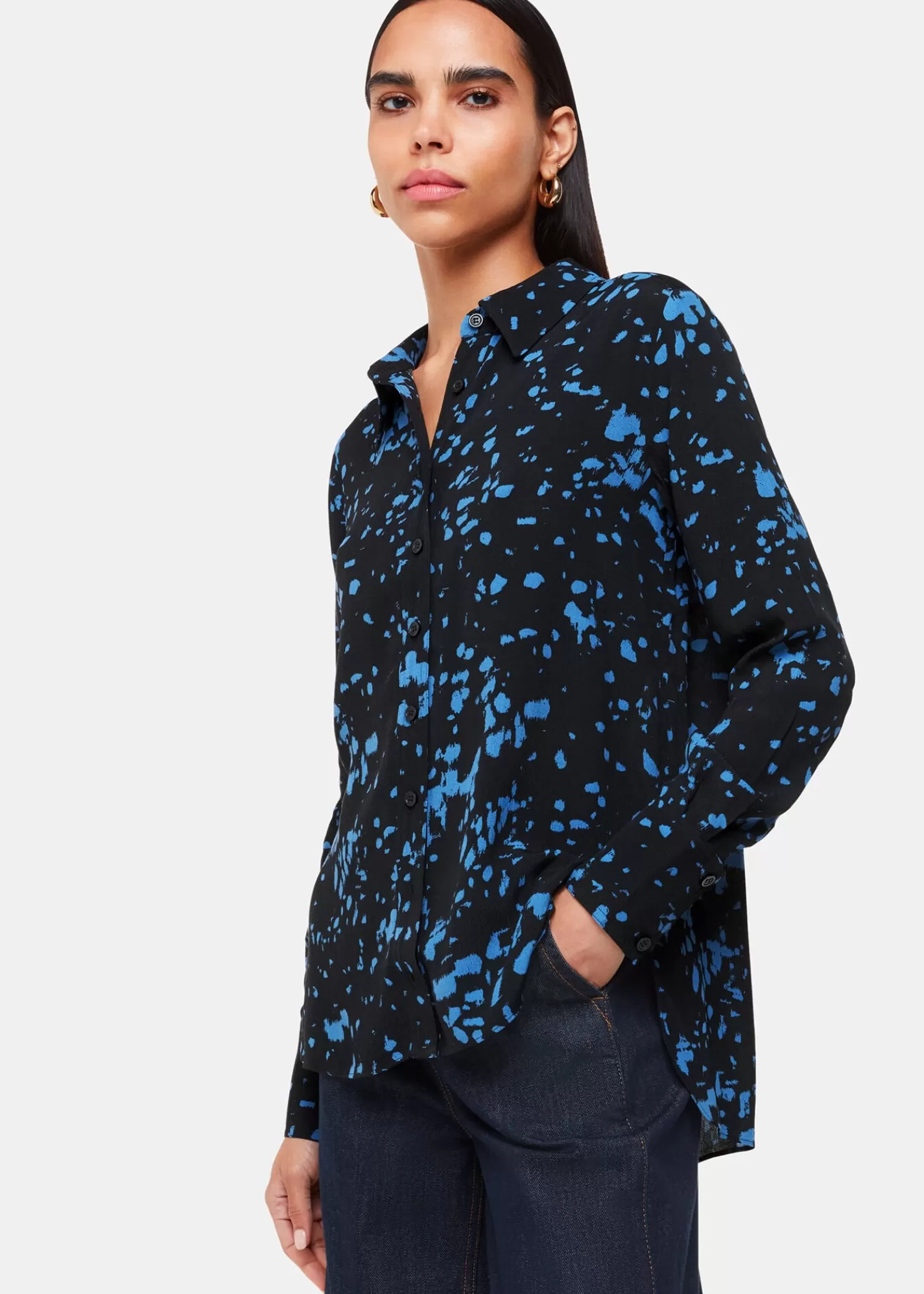 Whistles Shirts & Blouses | Tops*Black Smudged Spot Print Shirt Black/Multi