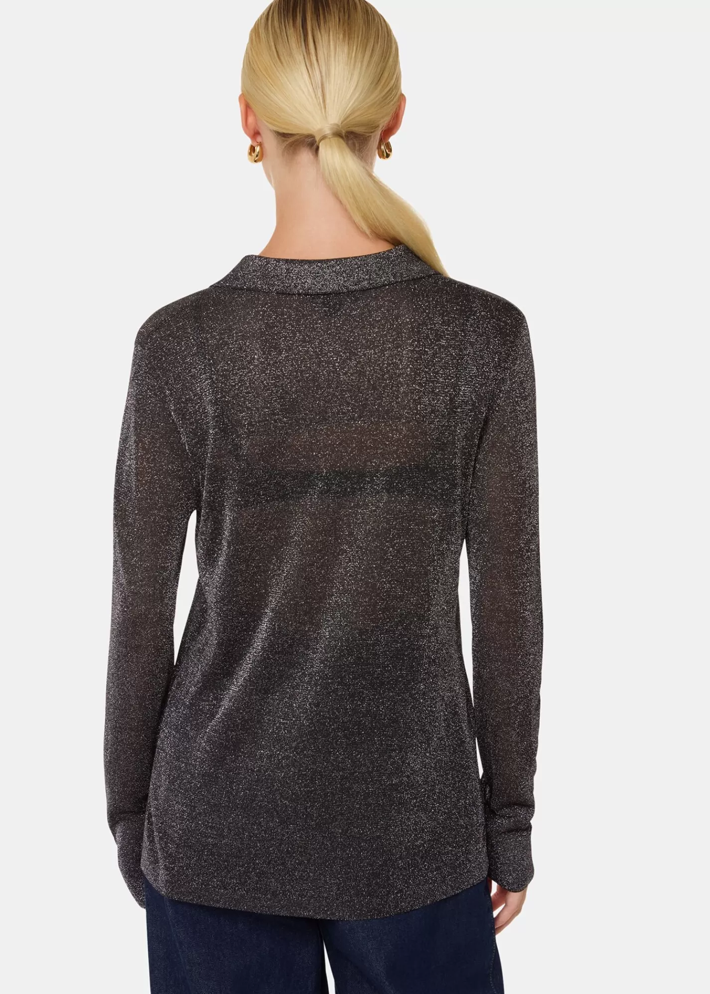 Whistles Shirts & Blouses | Tops*Black Sparkle Knit Shirt Black/Multi