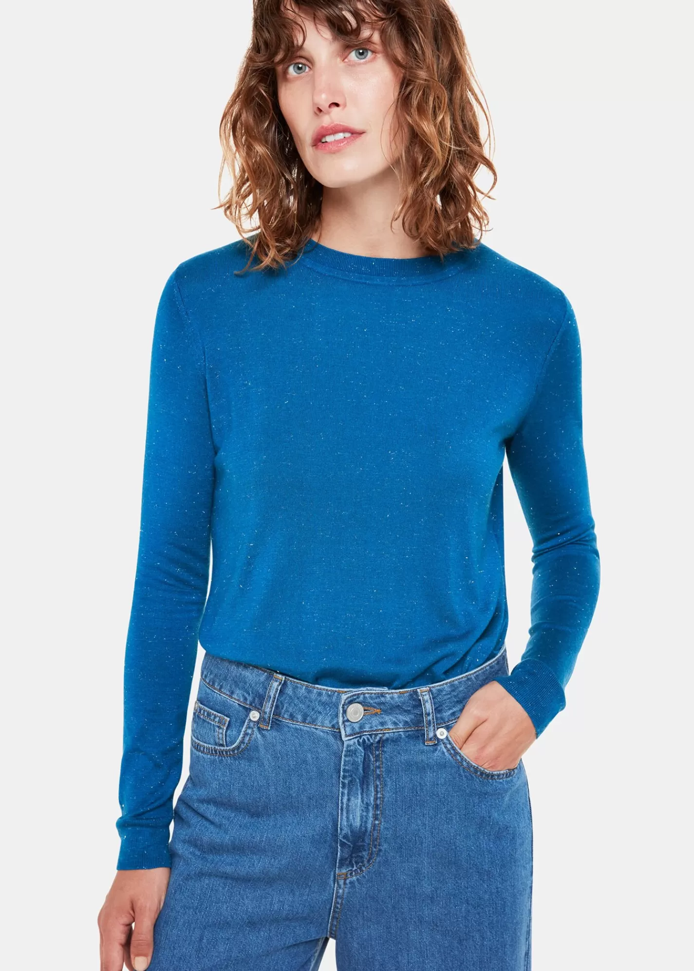 Whistles Knitwear & Cashmere*Annie Sparkle Crew Neck Blue