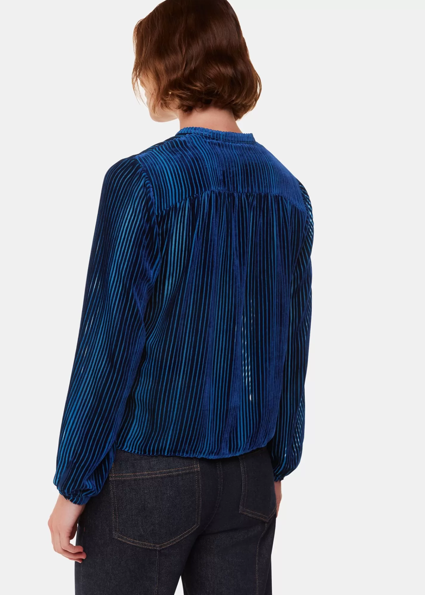 Whistles Shirts & Blouses | Tops*Blue Devore Stripe Velvet Blouse Blue/Multi