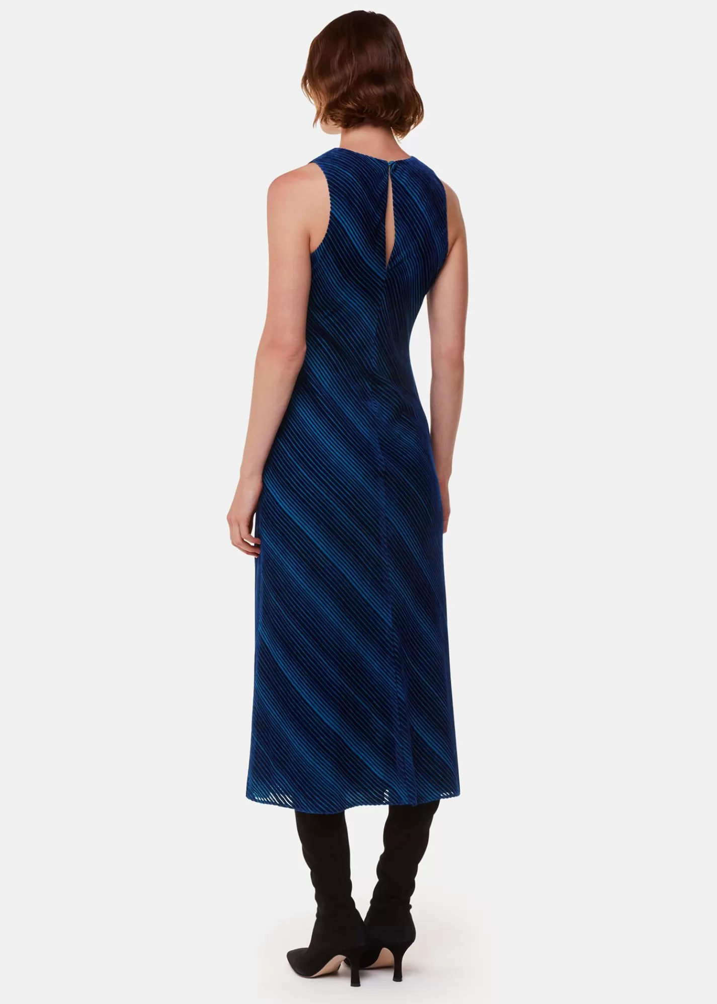 Whistles Dresses*Blue Devore Stripe Velvet Dress Blue/Multi