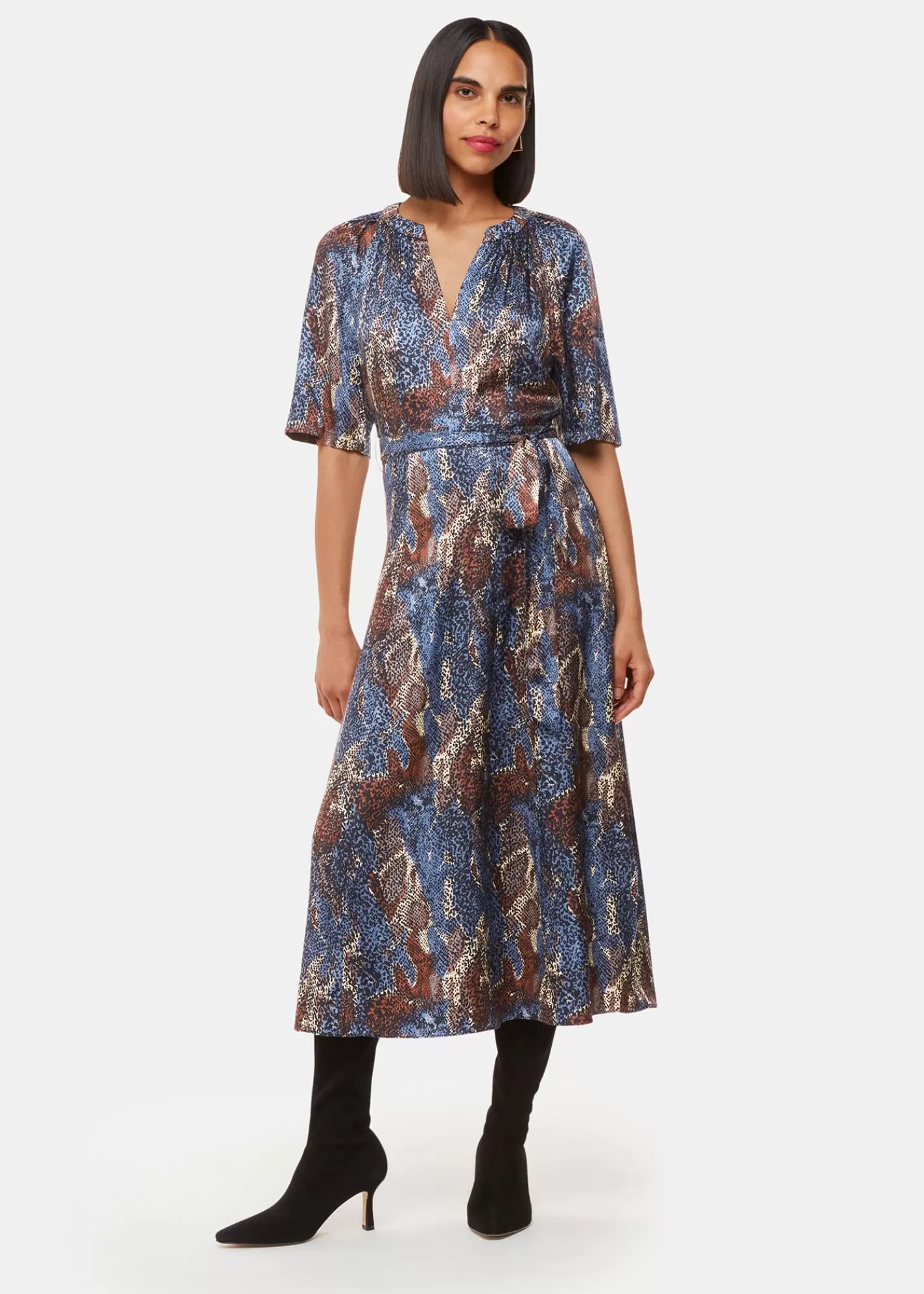 Whistles Dresses*Blue Marlow Dashed Snake Dress Blue/Multi