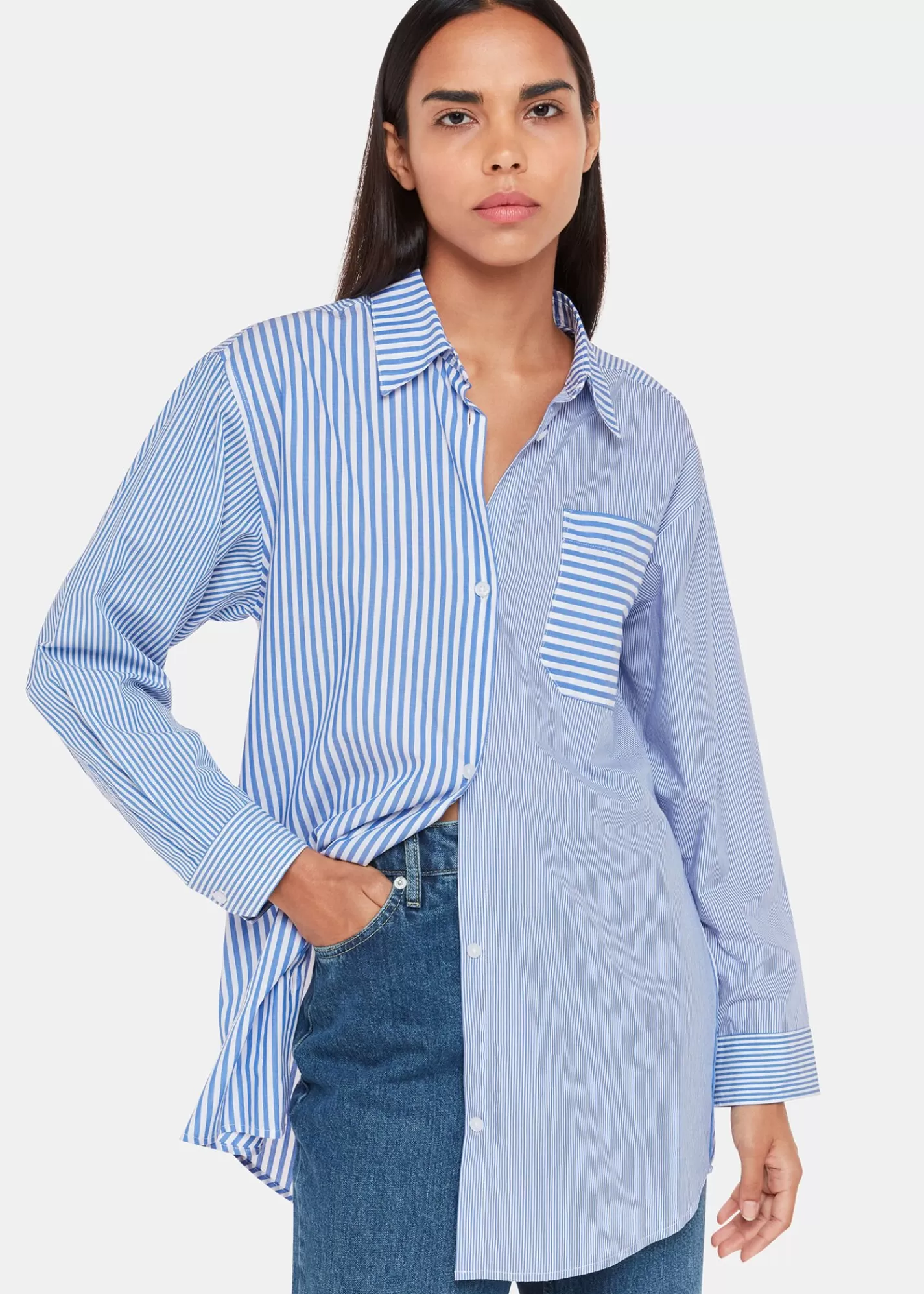 Whistles Shirts & Blouses | Tops*Blue Millie Stripe Oversized Shirt Blue/Multi