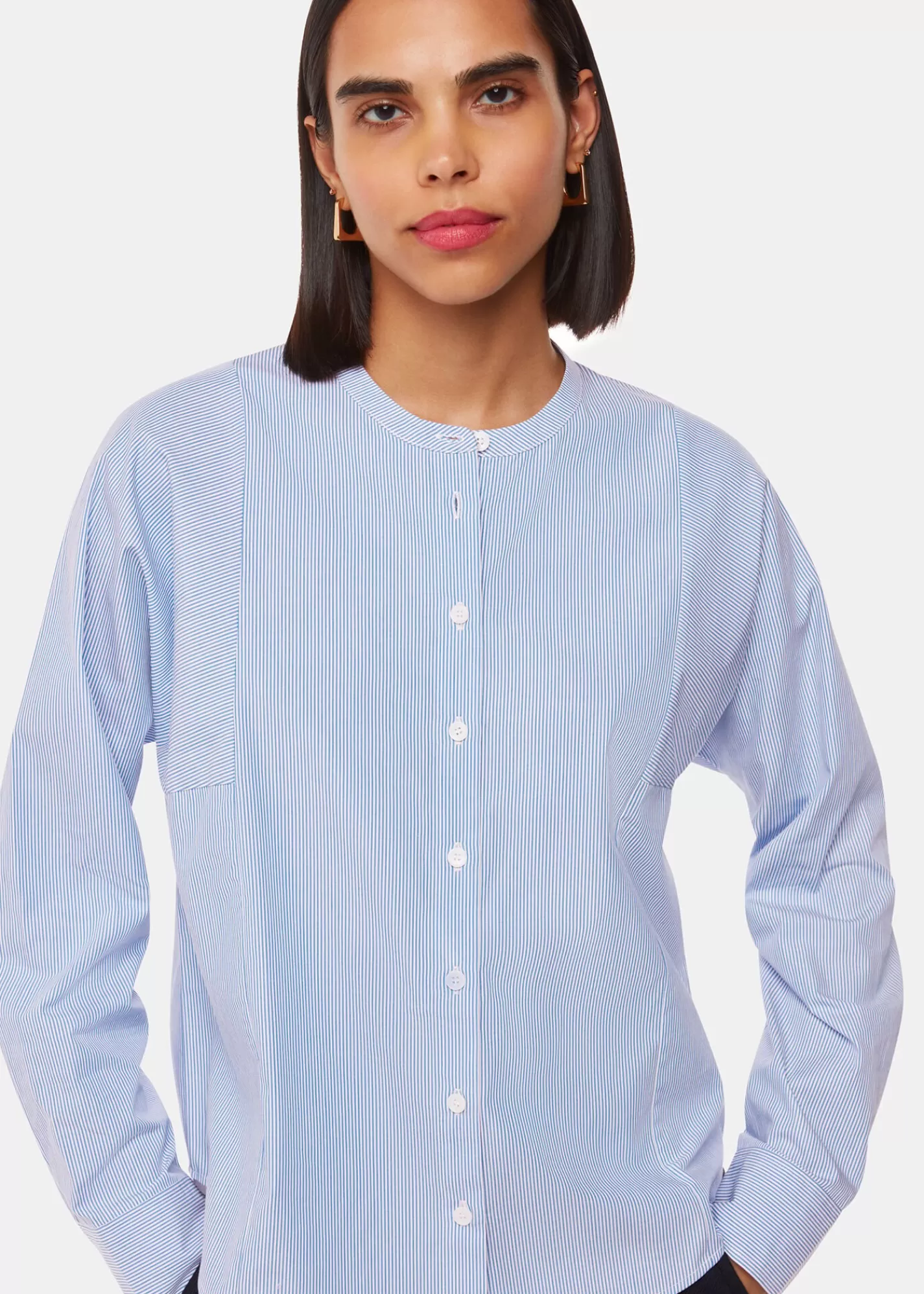 Whistles Shirts & Blouses | Tops*Blue Stripe Grandad Collar Shirt Blue/White