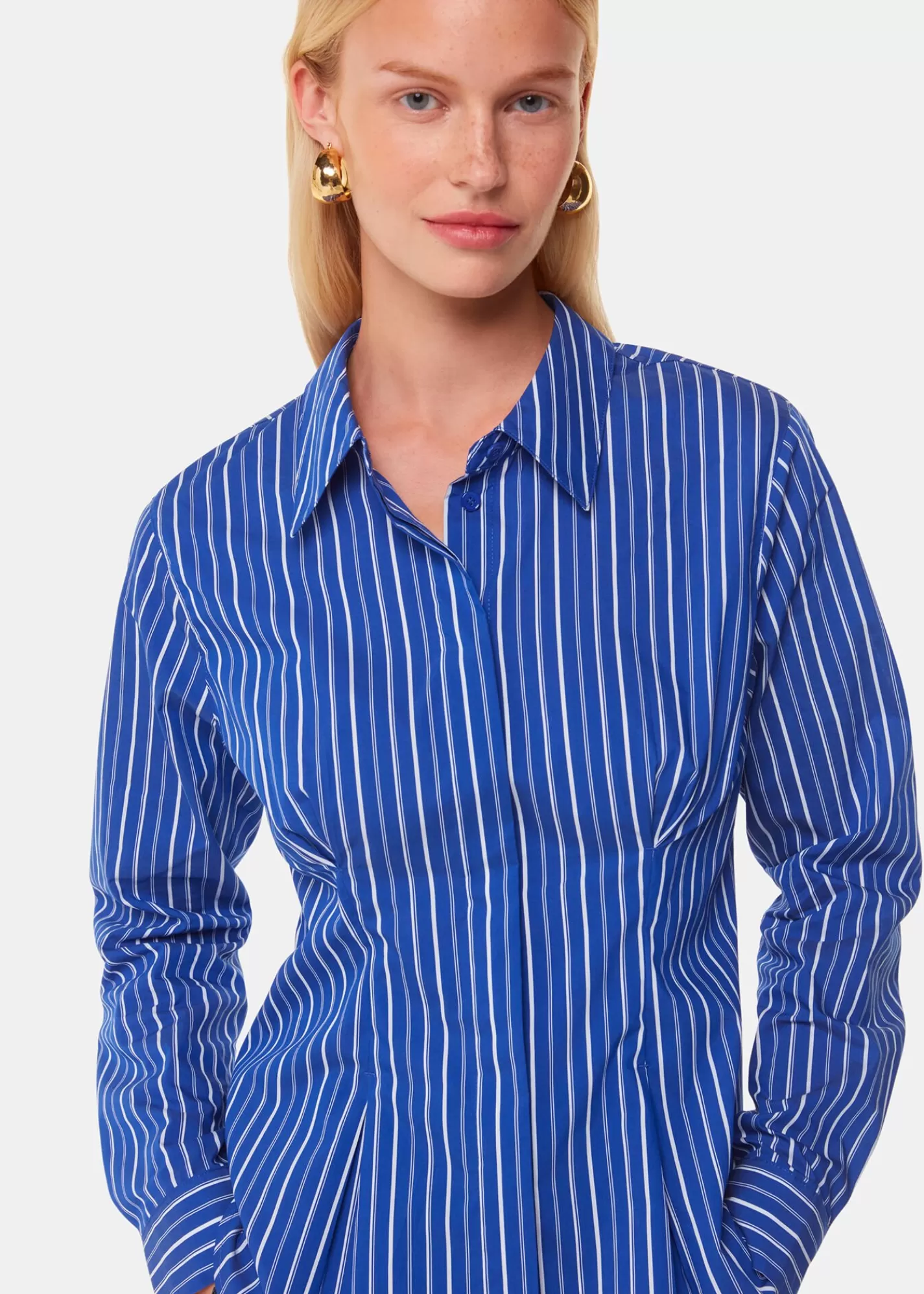 Whistles Shirts & Blouses | Tops*Blue Stripe Waisted Cotton Shirt Blue/Multi