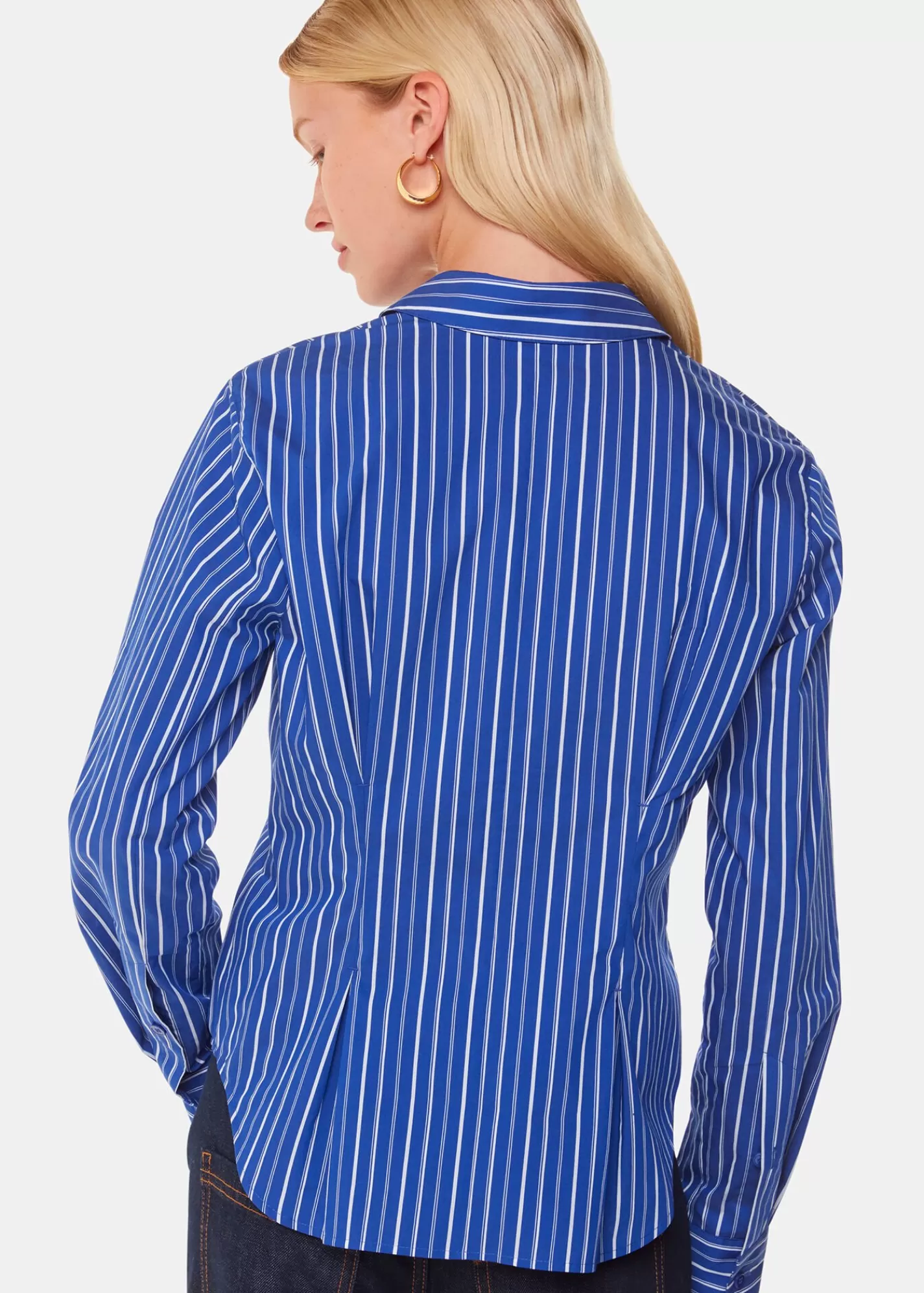 Whistles Shirts & Blouses | Tops*Blue Stripe Waisted Cotton Shirt Blue/Multi