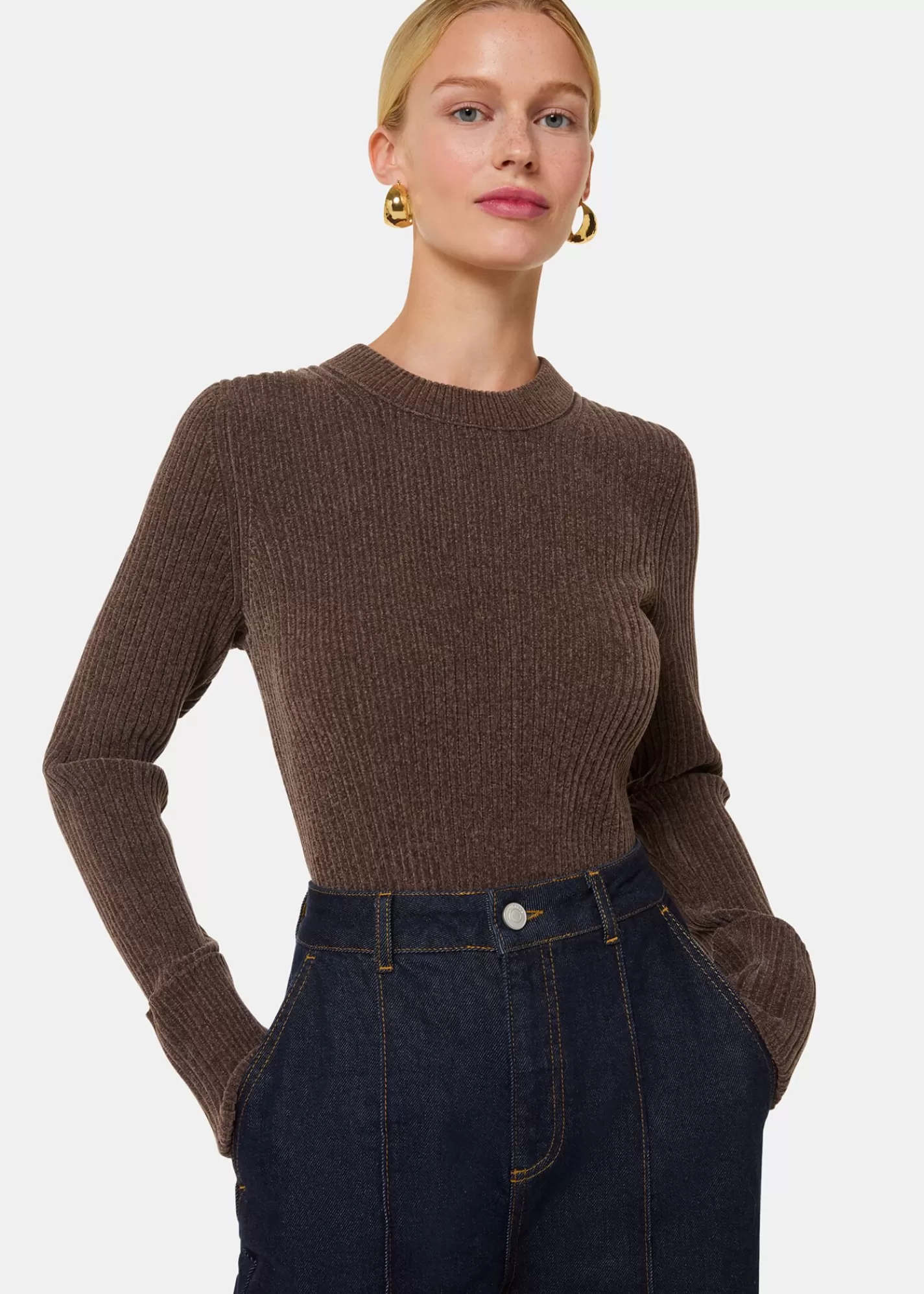 Whistles Knitwear & Cashmere*Chenille Rib Detail Knit Brown