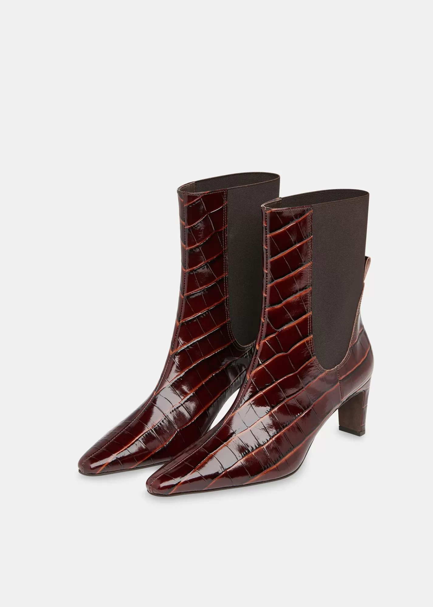 Whistles Boots | Leather*Darla Croc Heeled Boot Brown