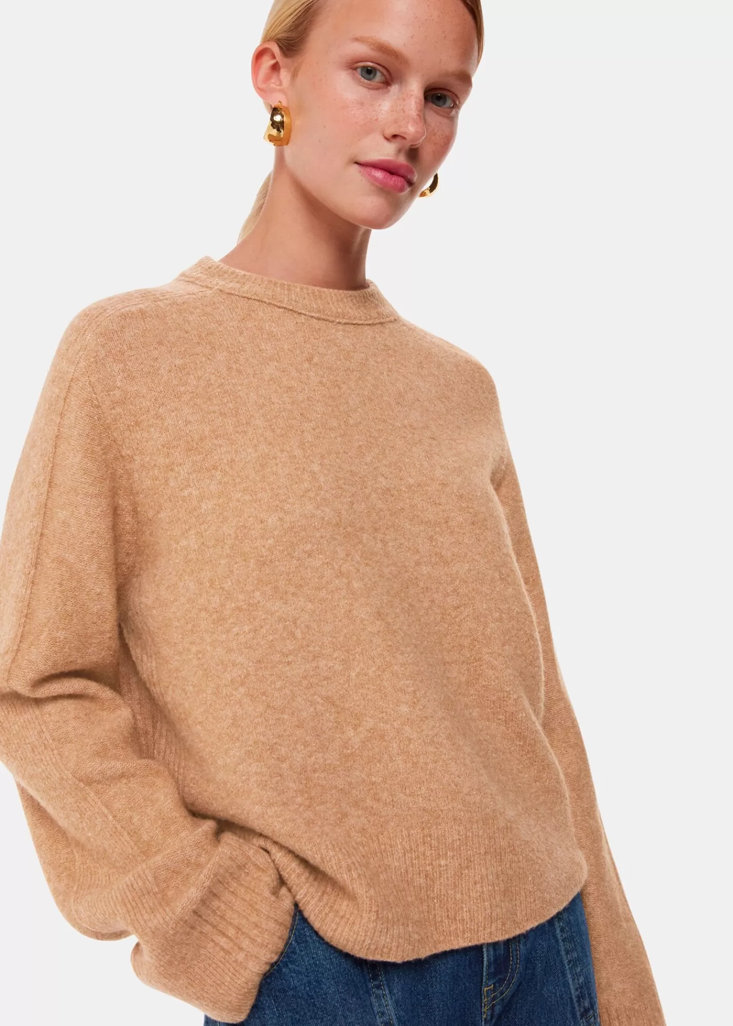 Whistles Knitwear & Cashmere*Alana Wool Mix Crew Neck Camel