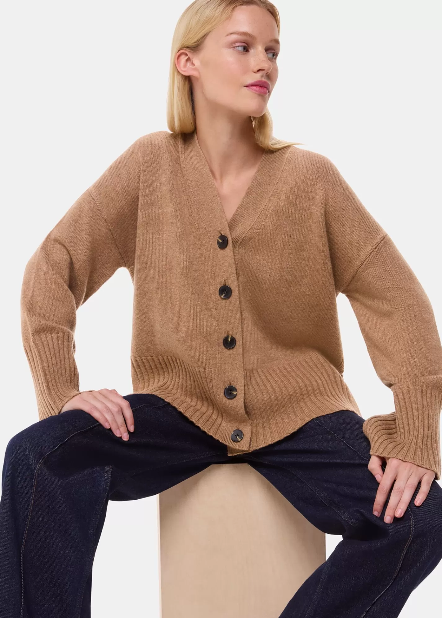 Whistles Knitwear & Cashmere*Cashmere Blend Ribbed Cardigan Camel