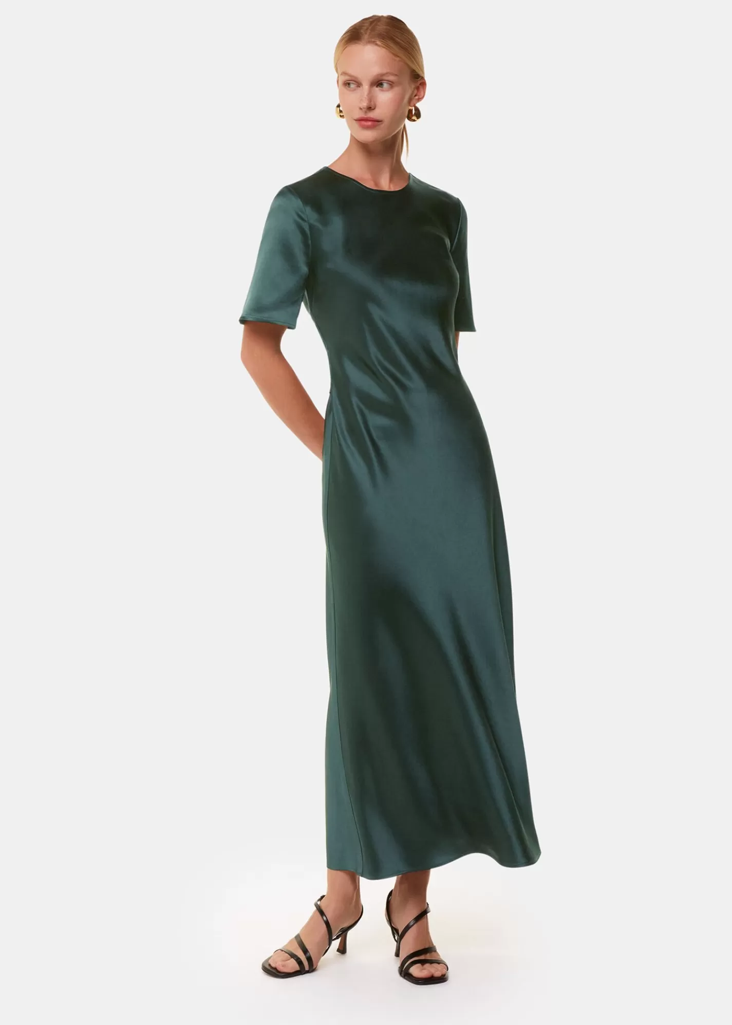 Whistles Dresses*Dark Green Avery Satin Twist Dress DarkGreen