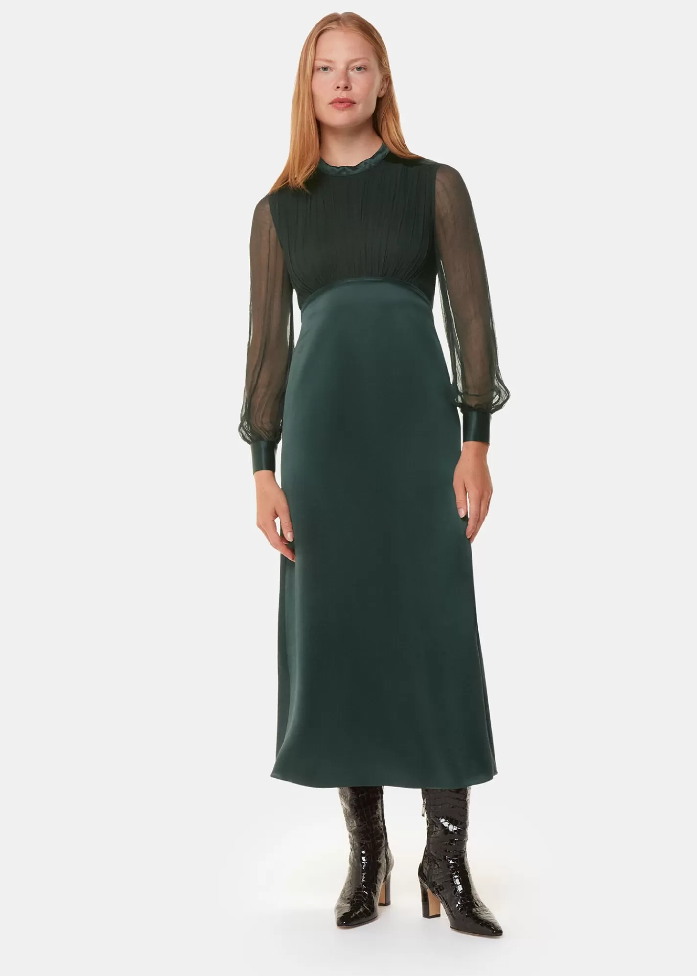 Whistles Dresses*Dark Green Gathered Bodice Maxi Dress DarkGreen