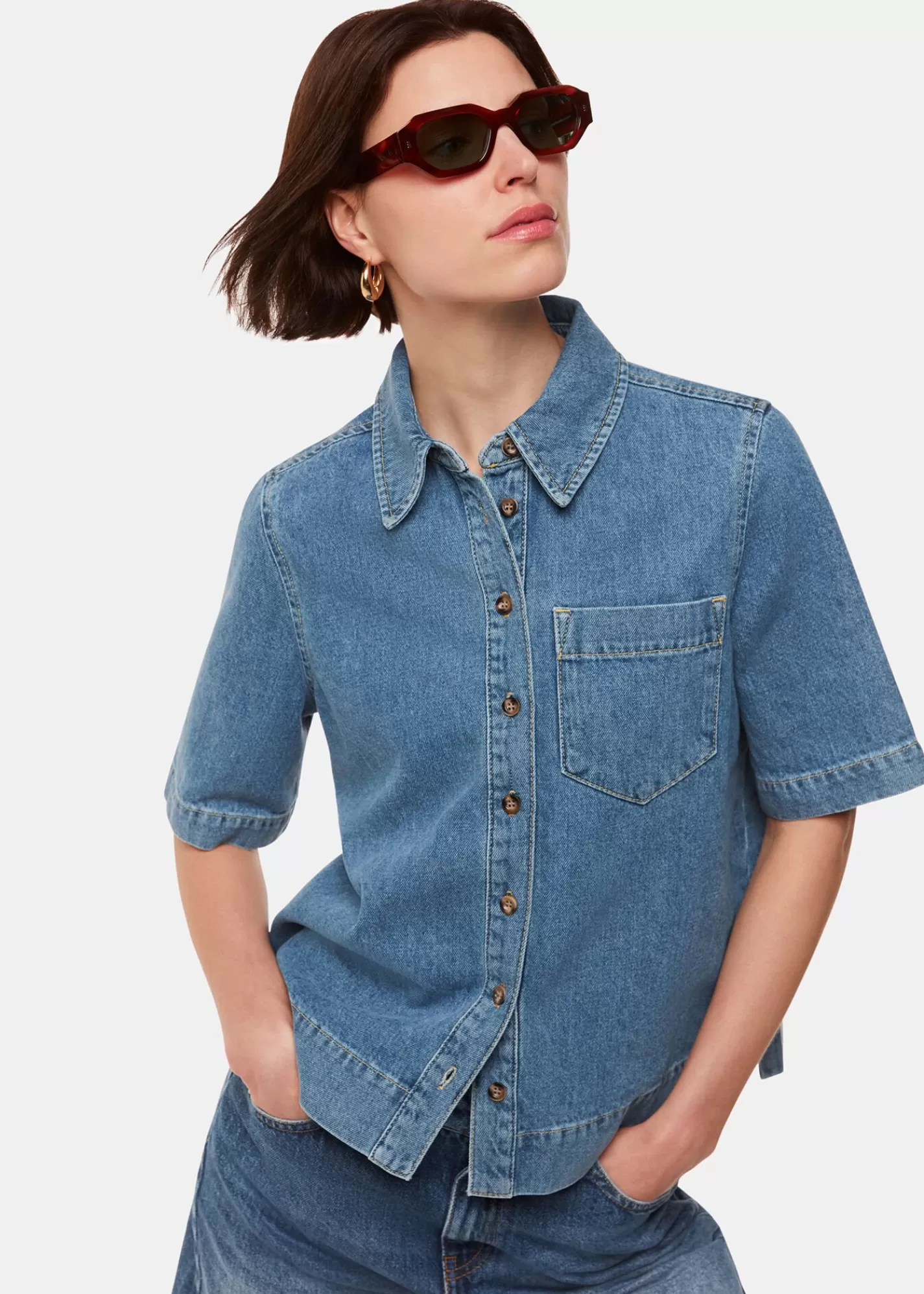 Whistles Shirts & Blouses | Tops*Jade Short Sleeve Shirt Denim