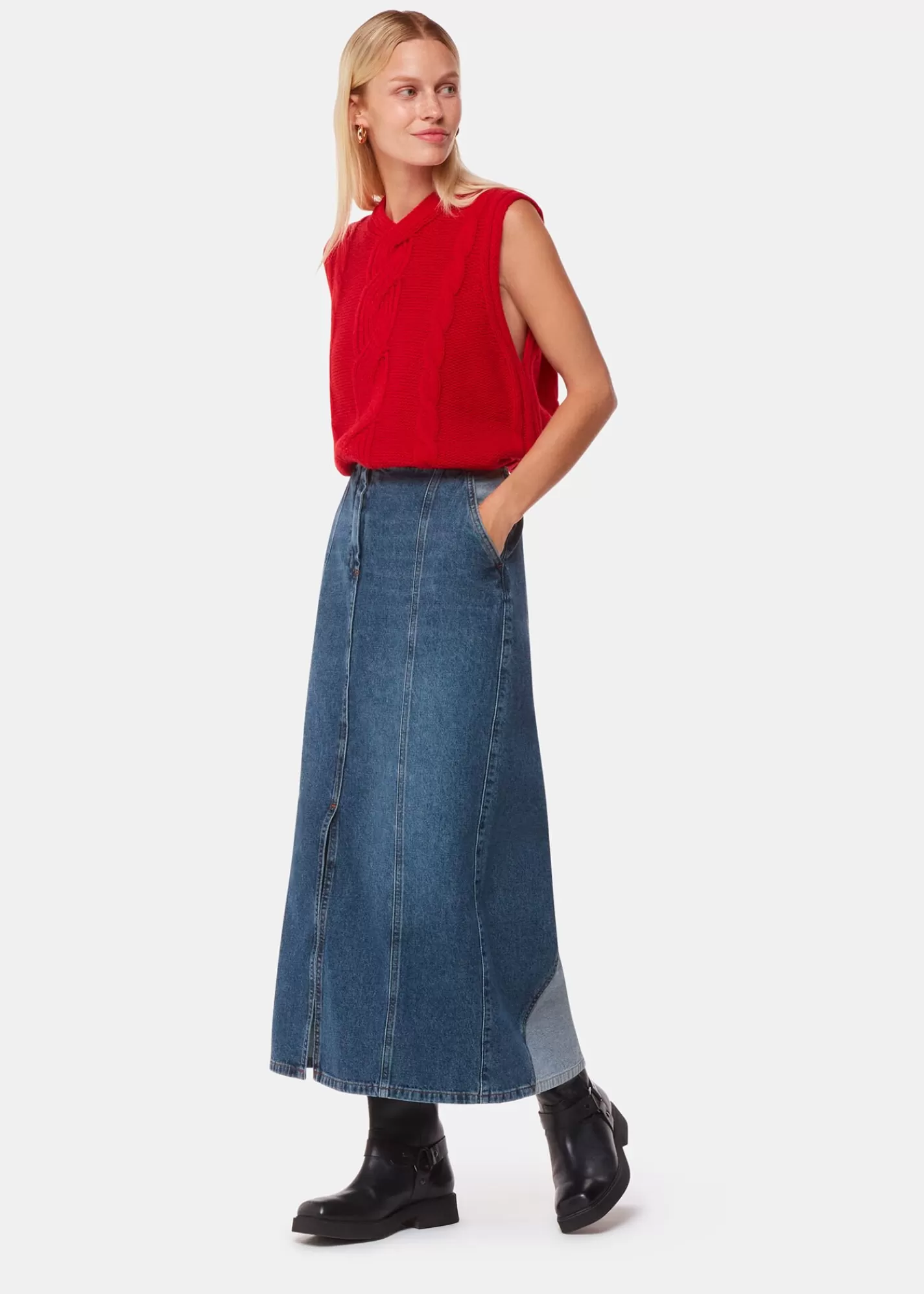 Whistles Skirts*Patchwork Midi Skirt Denim