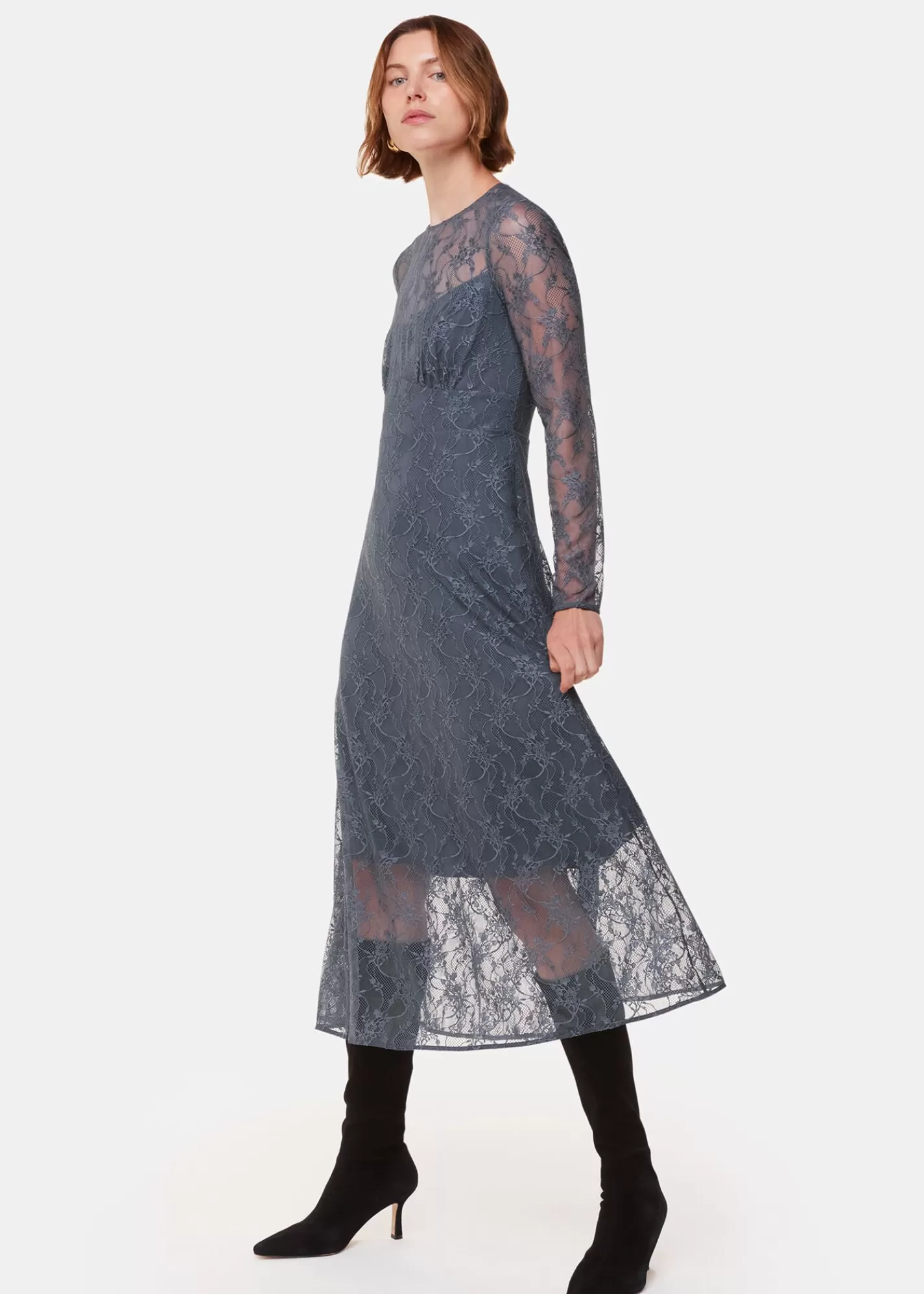 Whistles Dresses*Fay Lace Long Sleeve Dress Grey