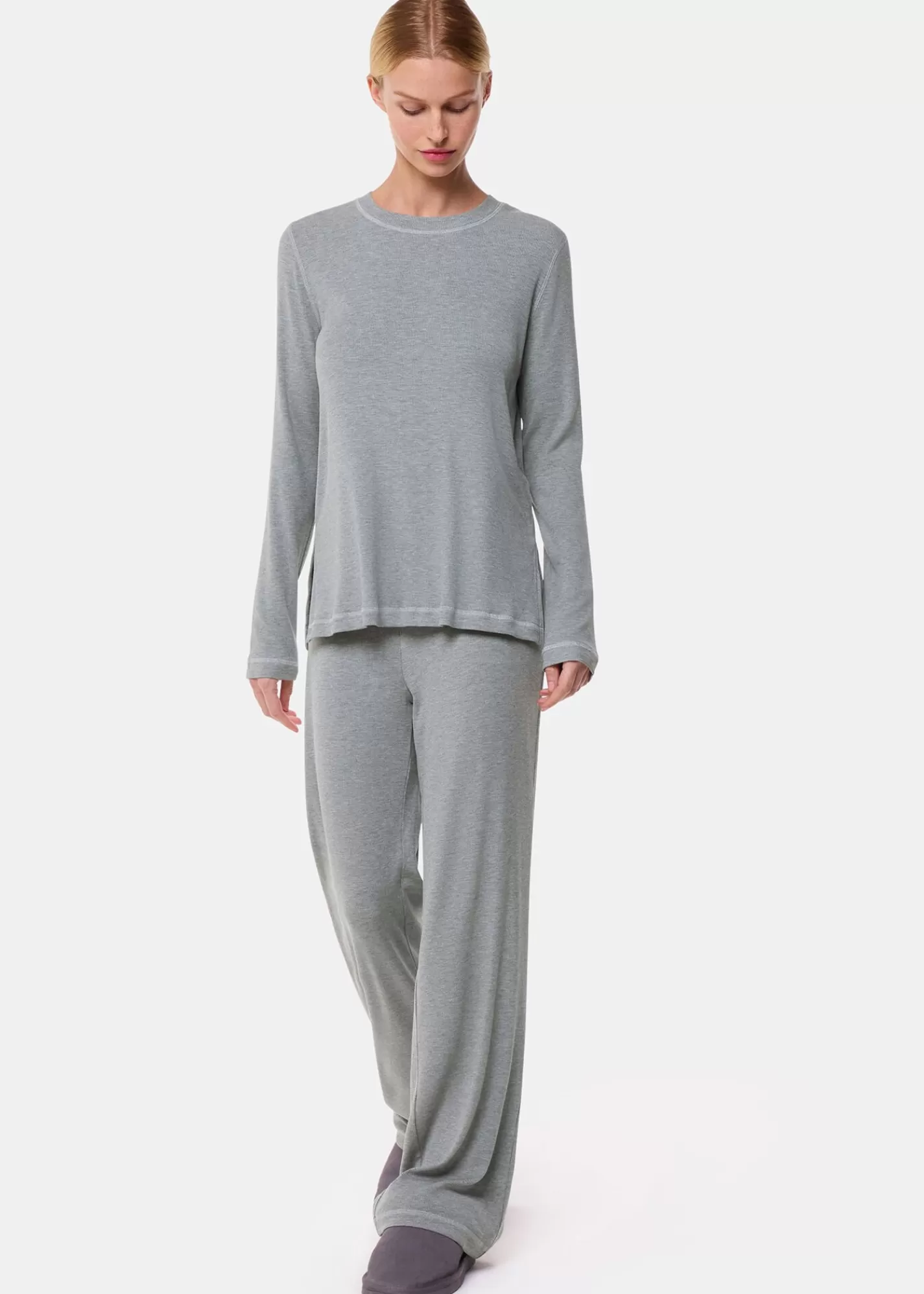 Whistles Pyjamas*Grey Marl Rib Jersey Pyjama Top GreyMarl