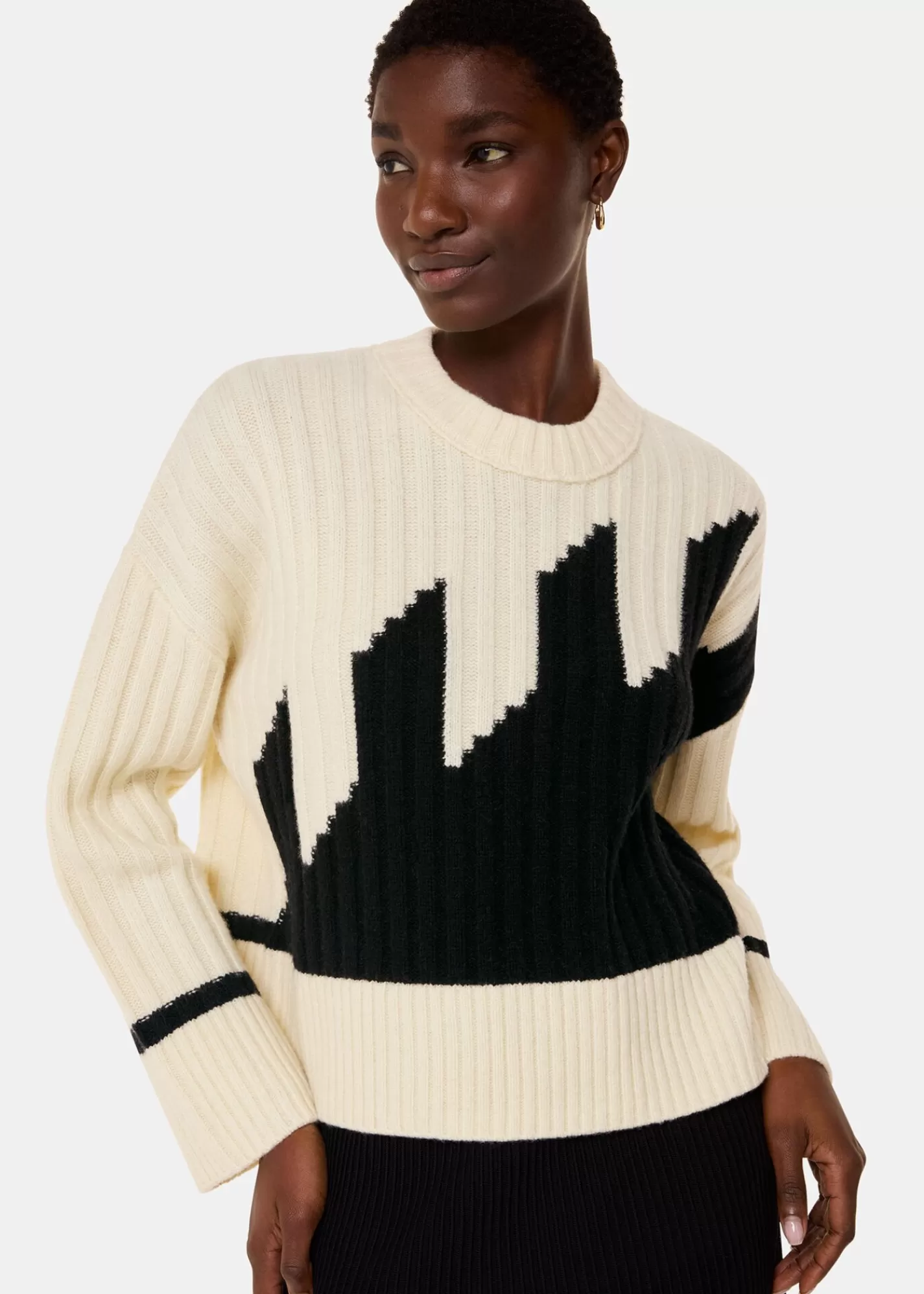 Whistles Knitwear & Cashmere*Ivory Graphic Intarsia Wool Knit Ivory/Multi