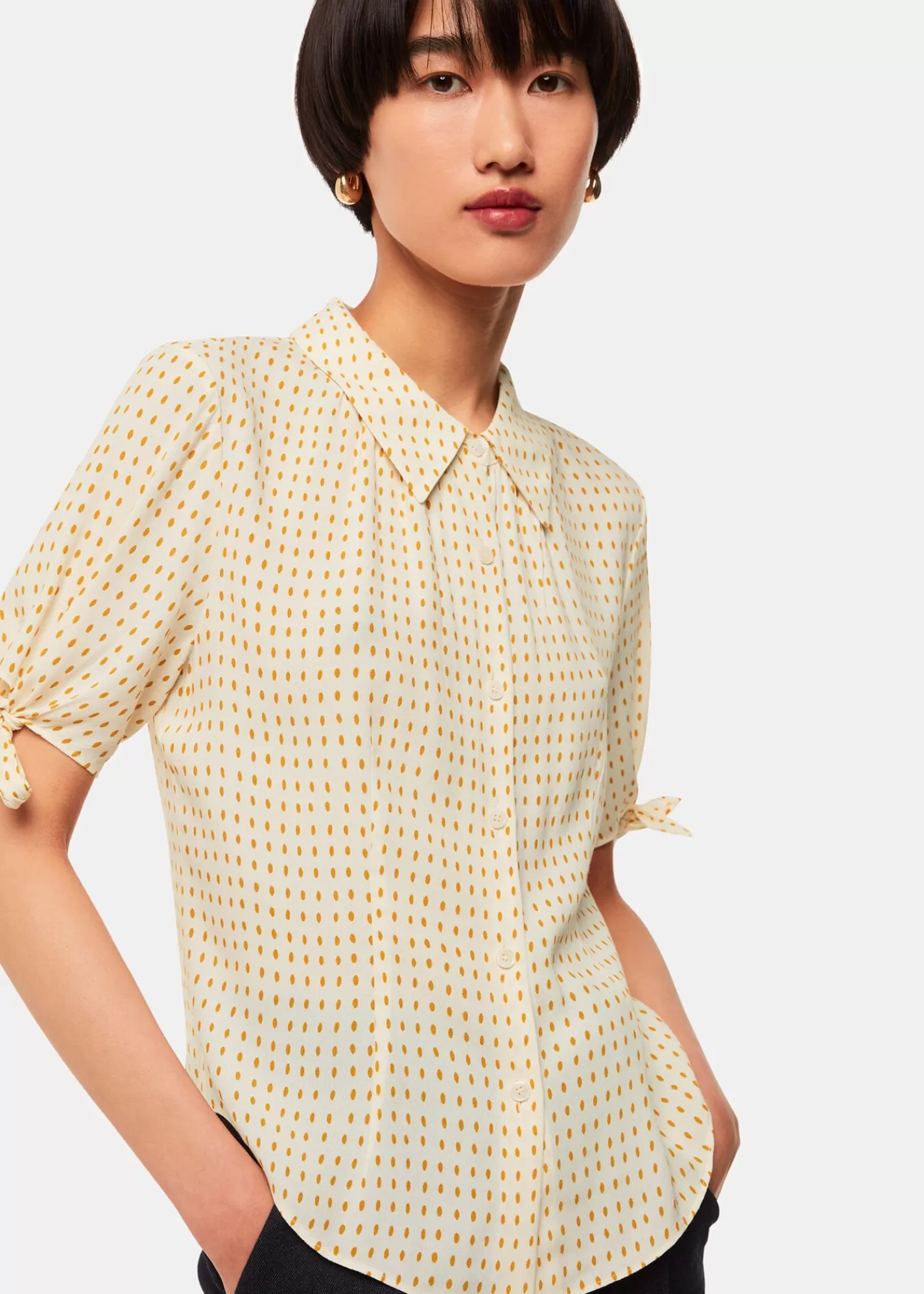 Whistles Shirts & Blouses | Tops*Ivory Oval Spot Tie Sleeve Shirt Ivory/Multi