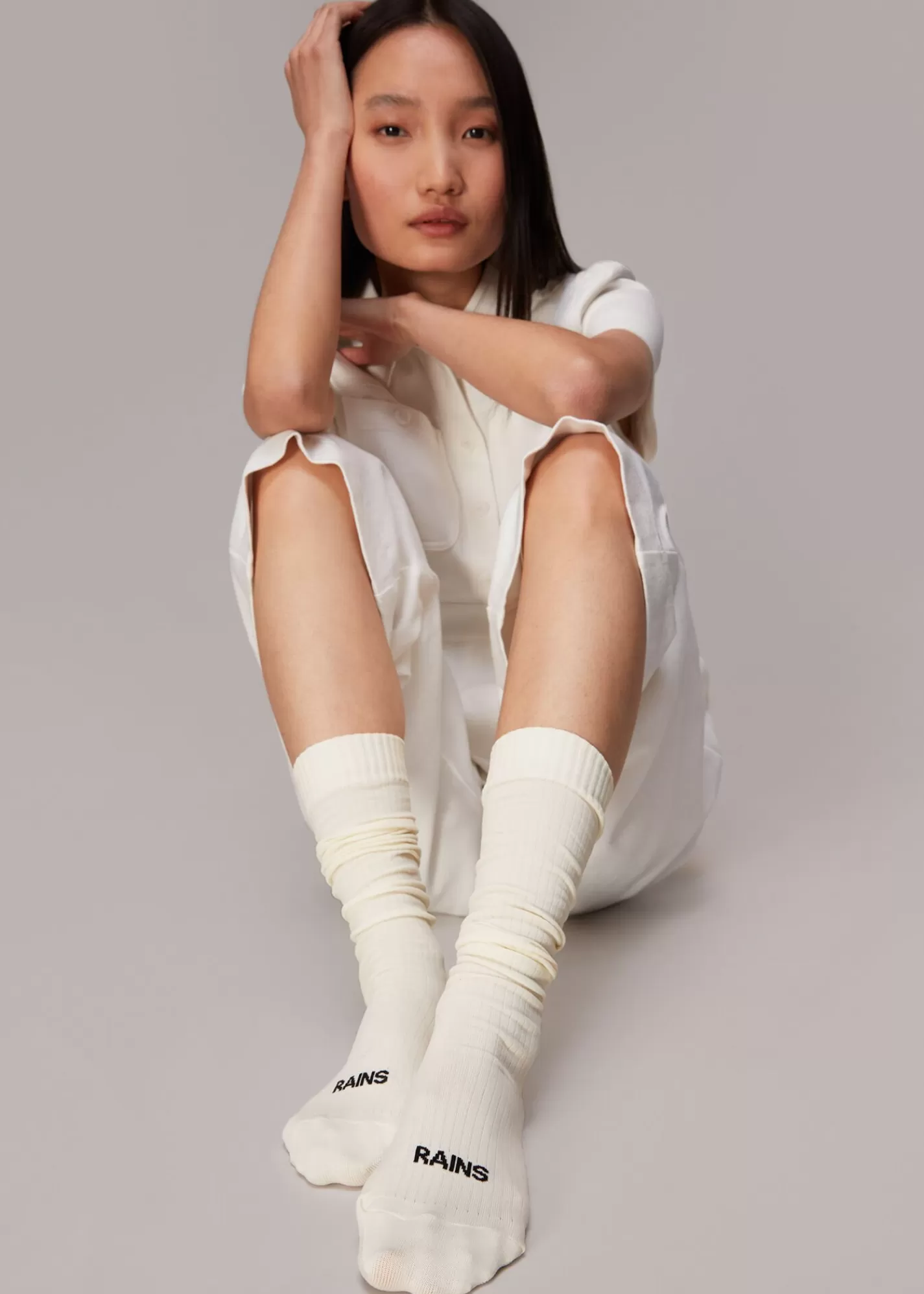 Whistles Socks & Tights*Rains Knee High Logo Socks Ivory