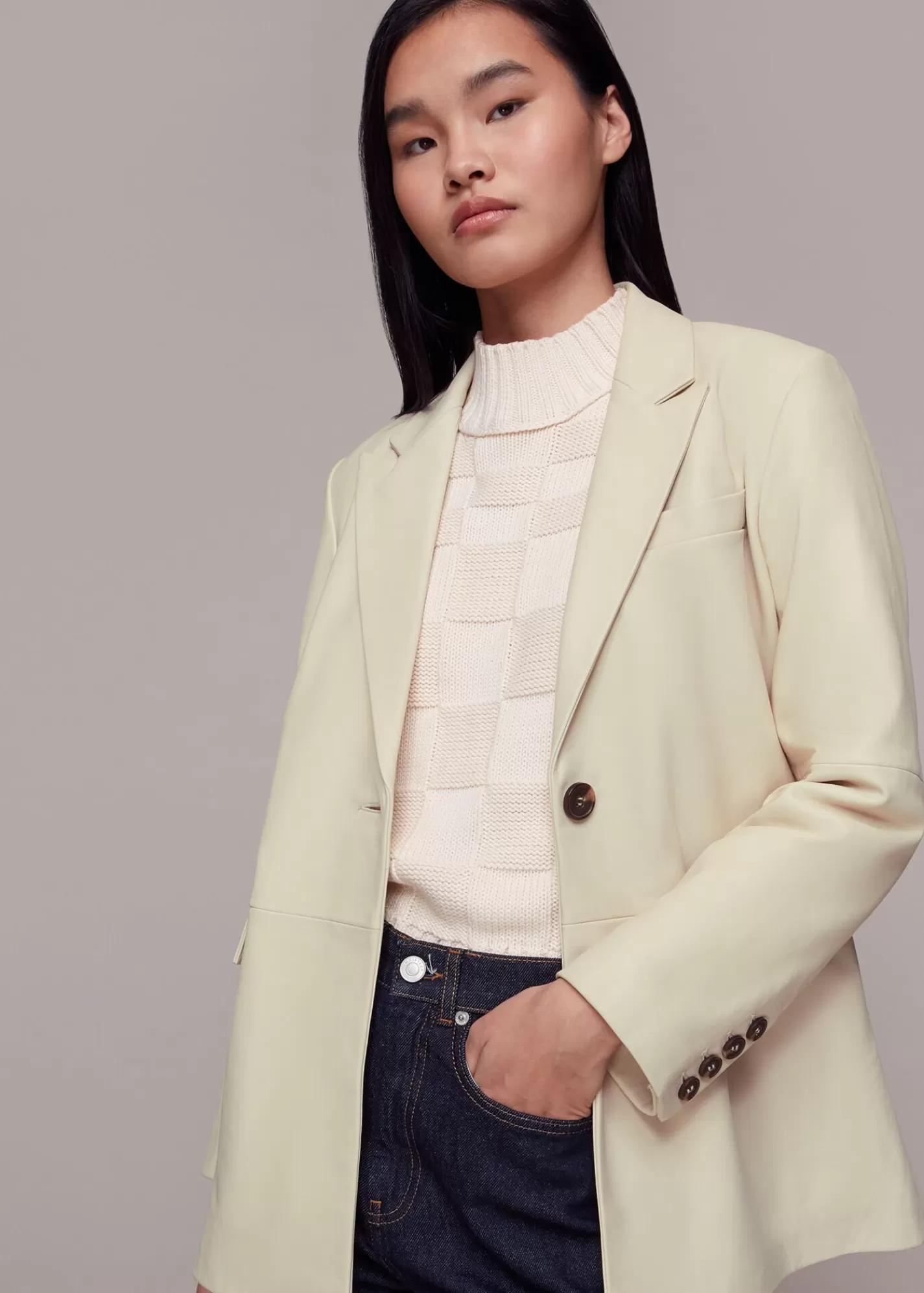 Whistles Leather | Coats & Jackets*Ivory Stina Leather Blazer Ivory/Multi