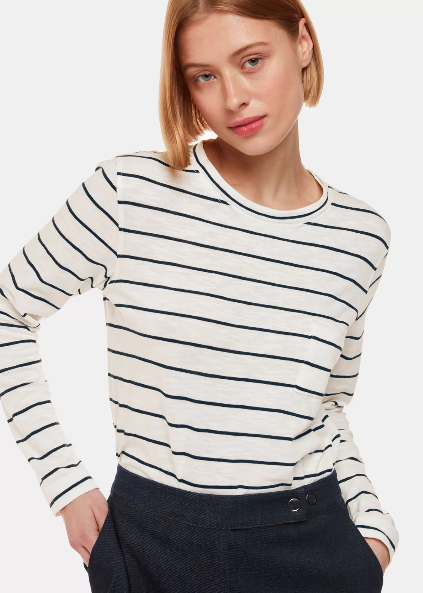 Whistles T-Shirts | Tops*Ivory Stripe Crew Neck Pocket Top Ivory/Multi