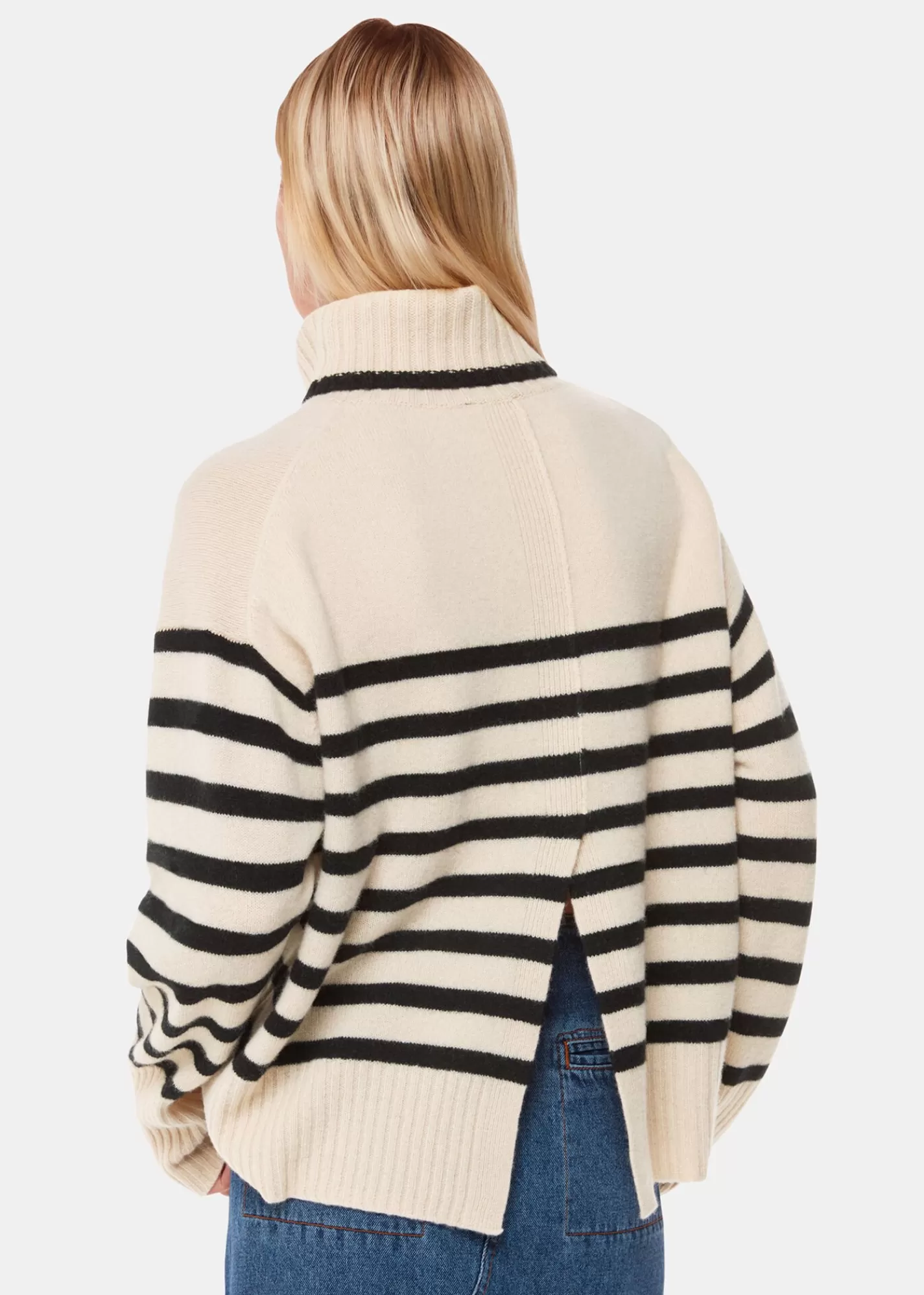 Whistles Knitwear & Cashmere*Ivory Stripe Wool Roll Neck Ivory/Multi