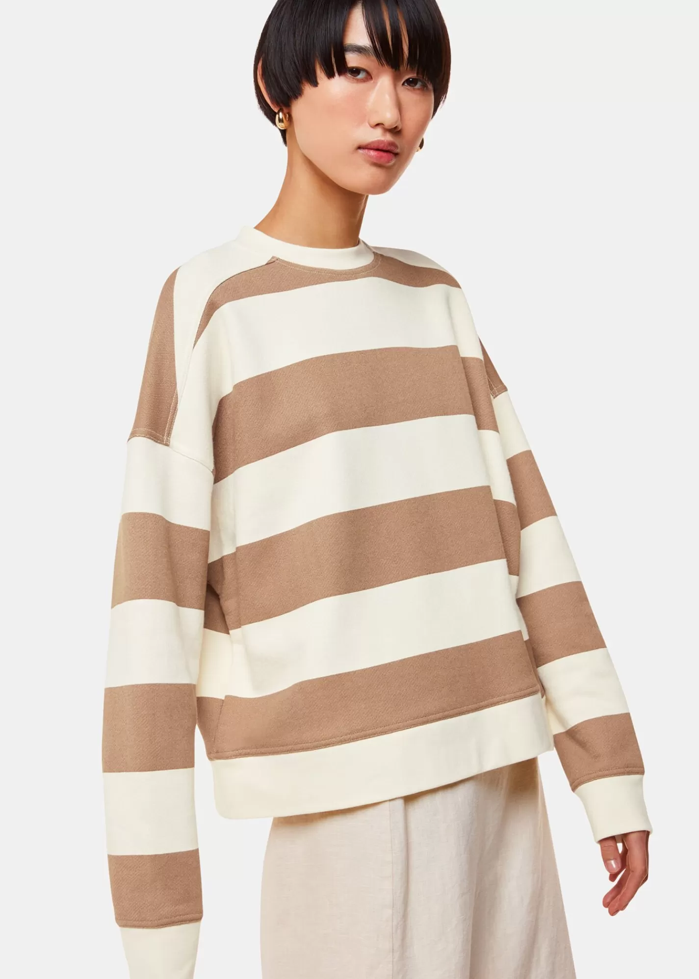 Whistles Tops*Ivory Wide Stripe Sweat Ivory/Multi