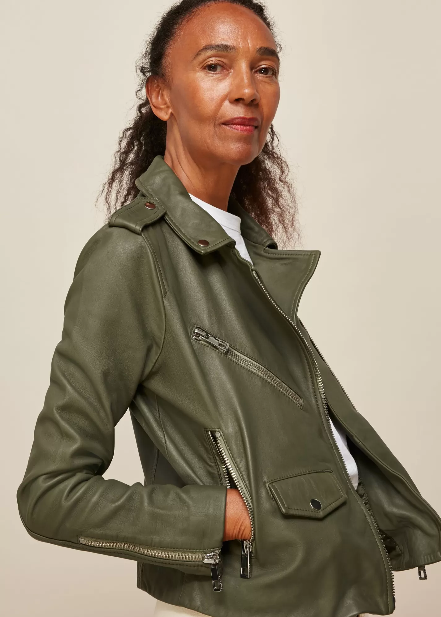 Whistles Leather | Coats & Jackets*Agnes Pocket Leather Jacket Khaki