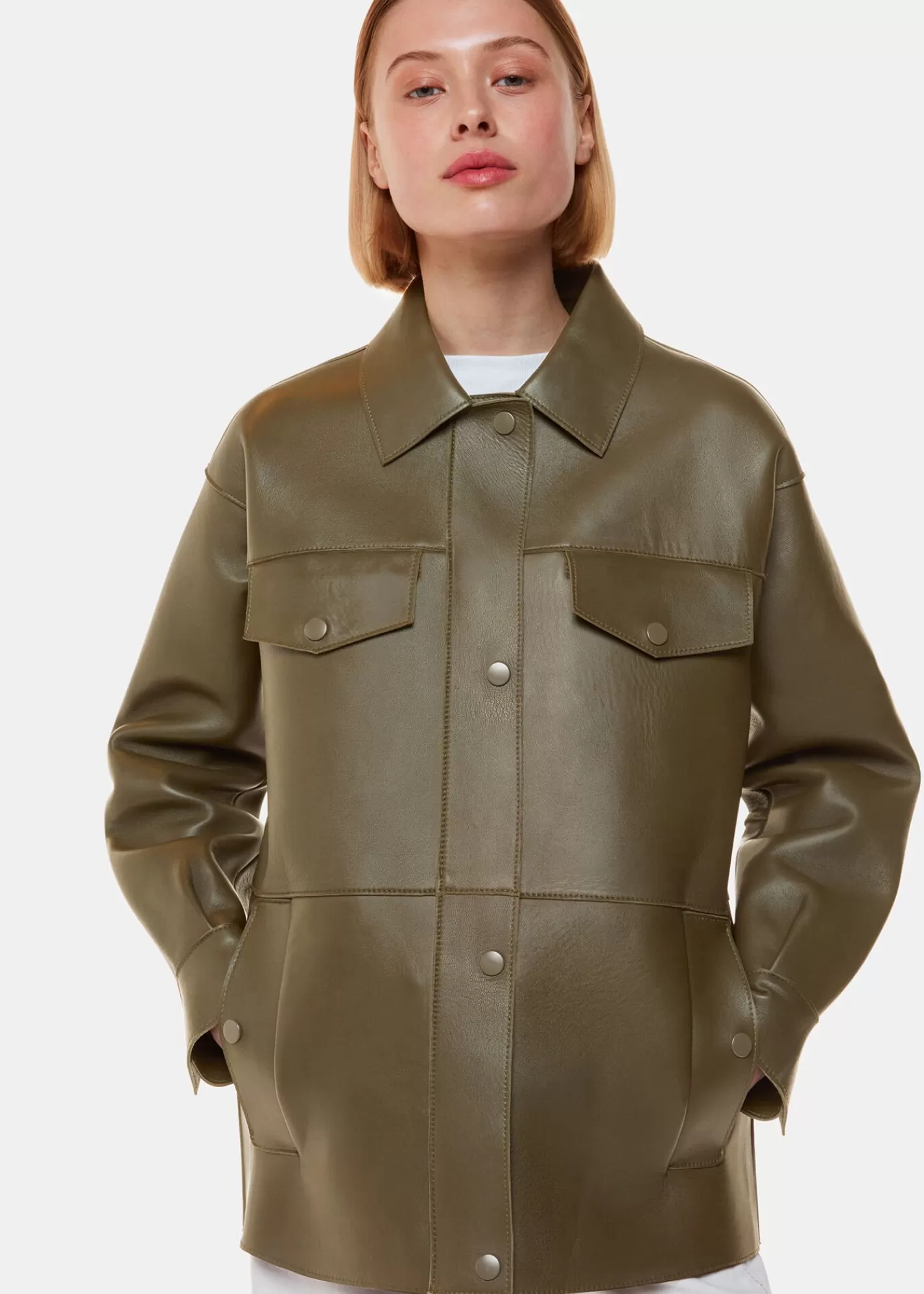 Whistles Leather | Coats & Jackets*Clean Bonded Leather Jacket Khaki