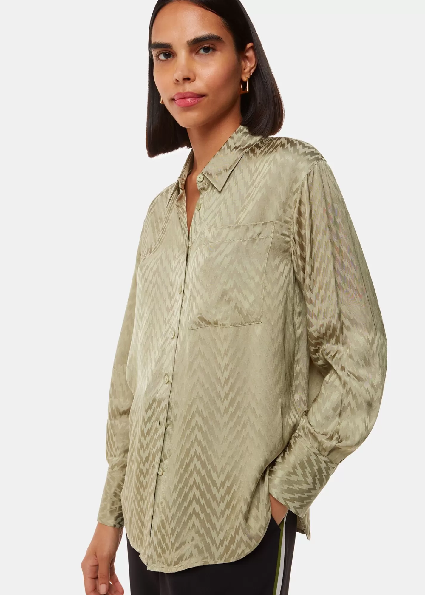 Whistles Shirts & Blouses | Tops*Jacquard Zig Zag Print Shirt Khaki