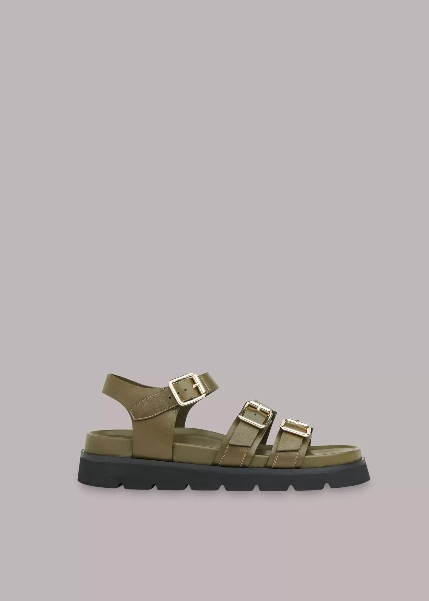 Whistles Leather*Jemma Triple Buckle Sandal Khaki