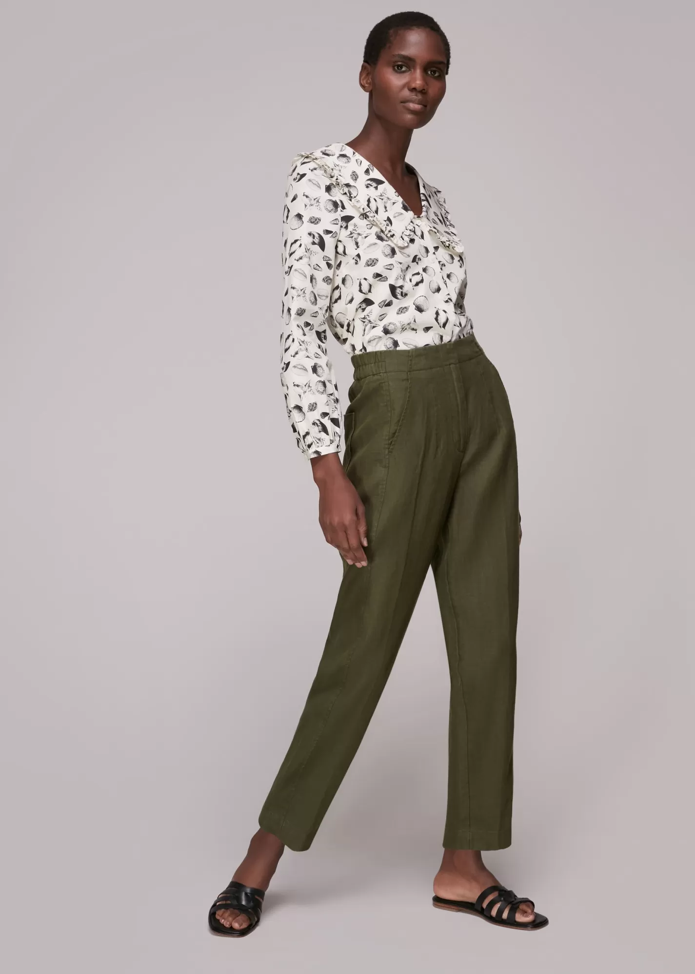 Whistles Trousers*Linen Barrel Leg Trouser Khaki