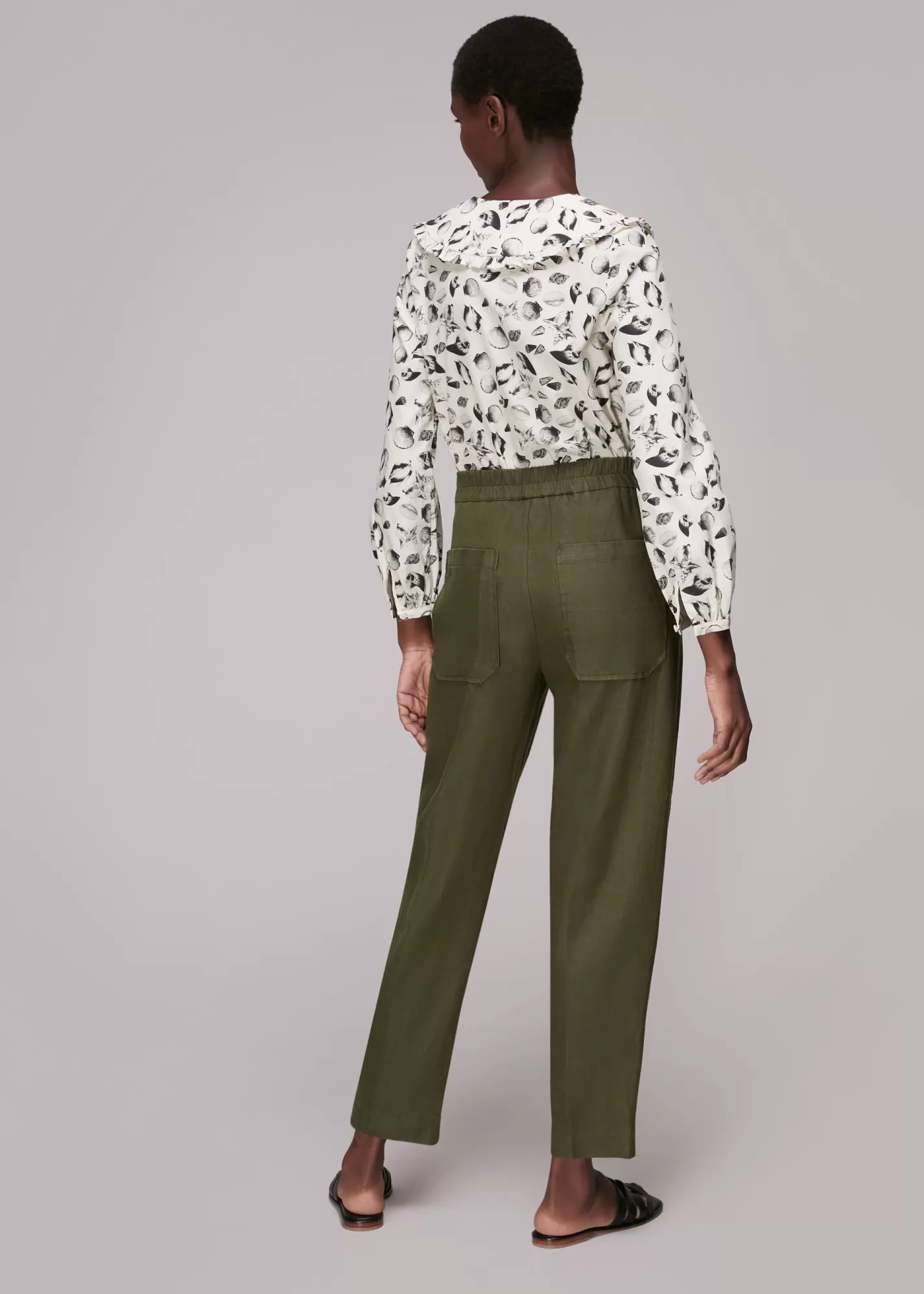 Whistles Trousers*Linen Barrel Leg Trouser Khaki