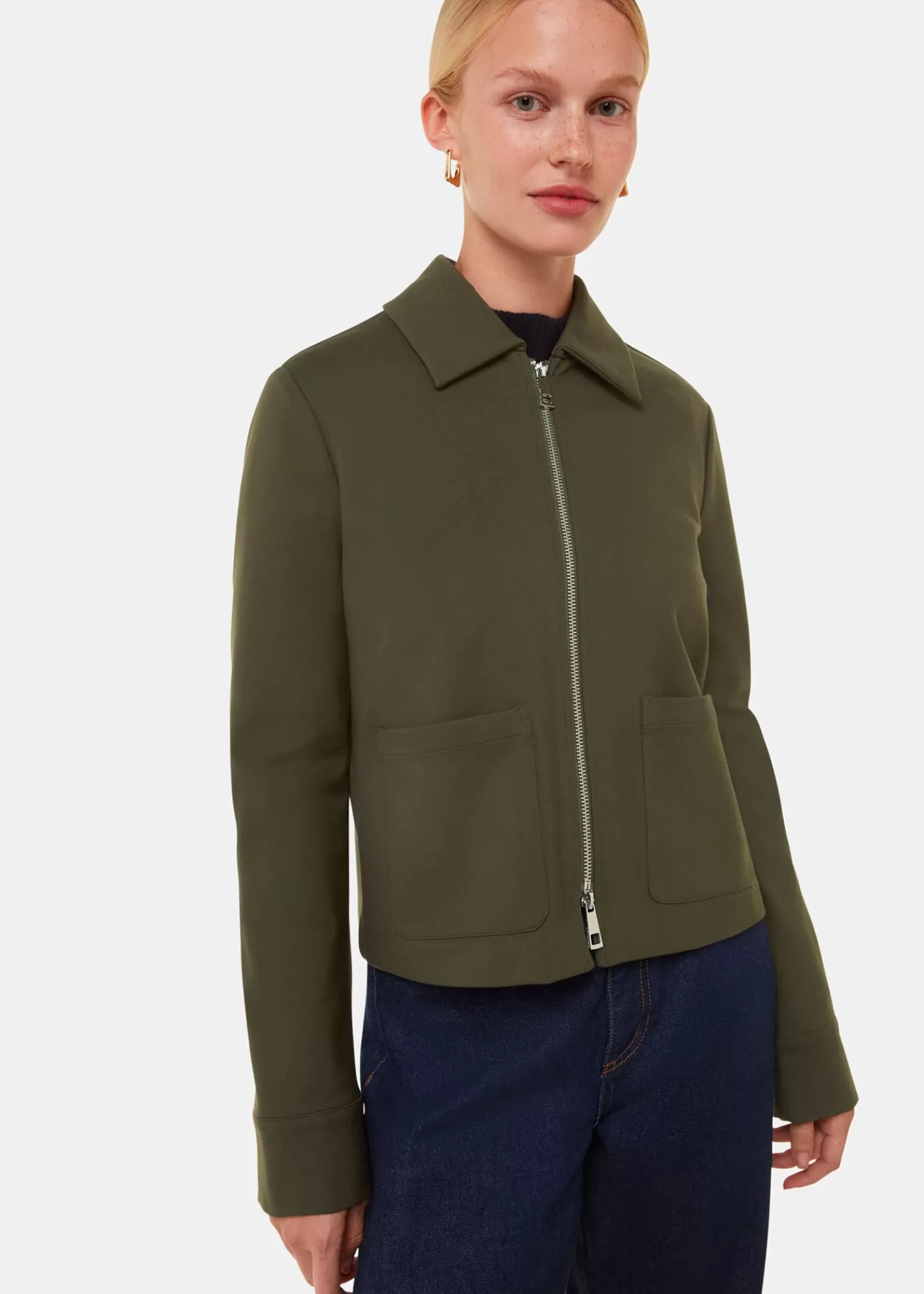 Whistles Coats & Jackets*Marla Ponte Zip Through Jacket Khaki