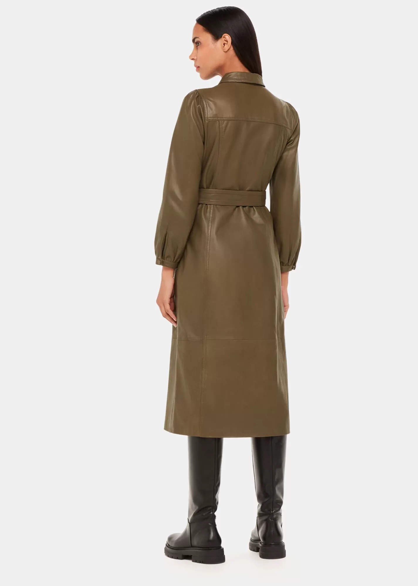 Whistles Leather | Dresses*Phoebe Leather Shirt Dress Khaki