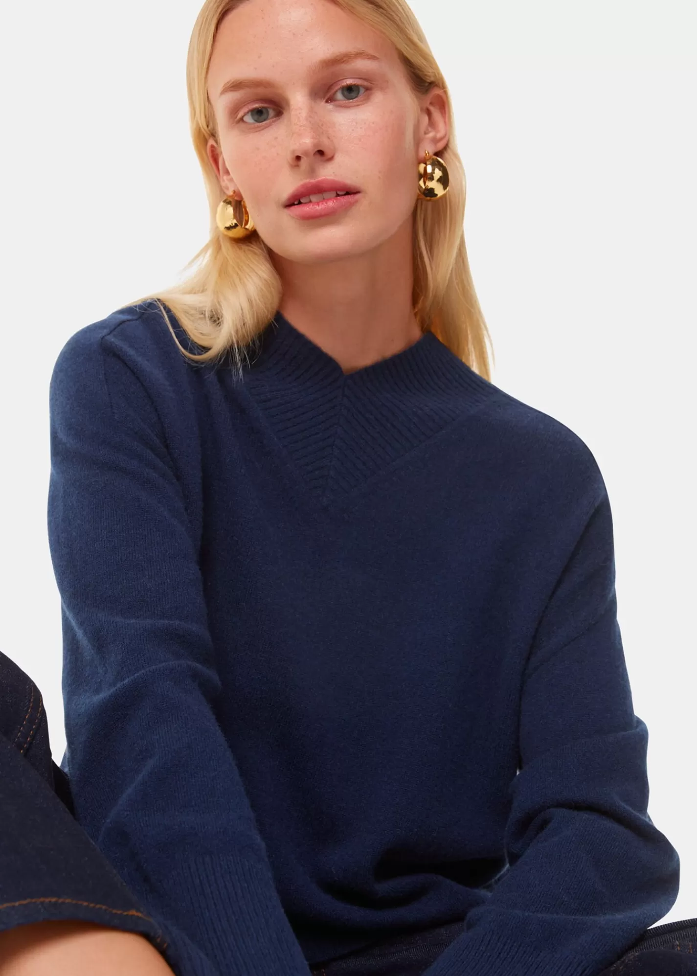 Whistles Knitwear & Cashmere*Cashmere V Neck Knit Navy