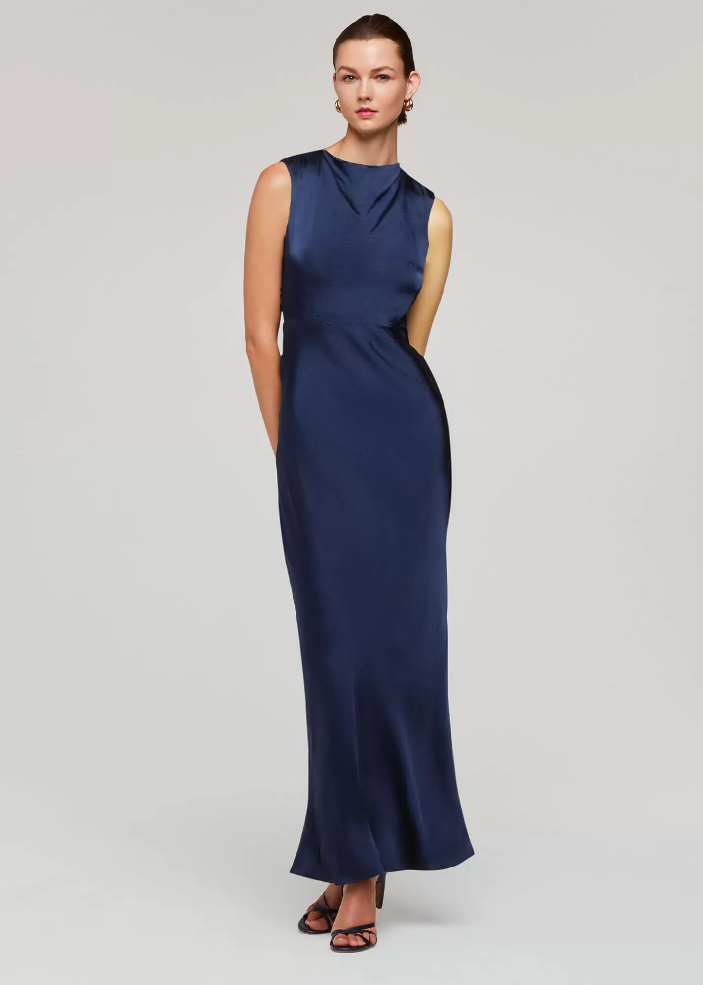 Whistles Dresses*Cowl Neck Satin Maxi Dress Navy