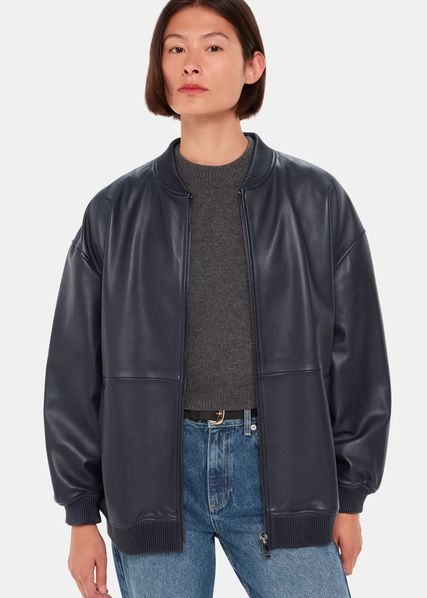 Whistles Leather | Coats & Jackets*Erin Leather Bomber Navy