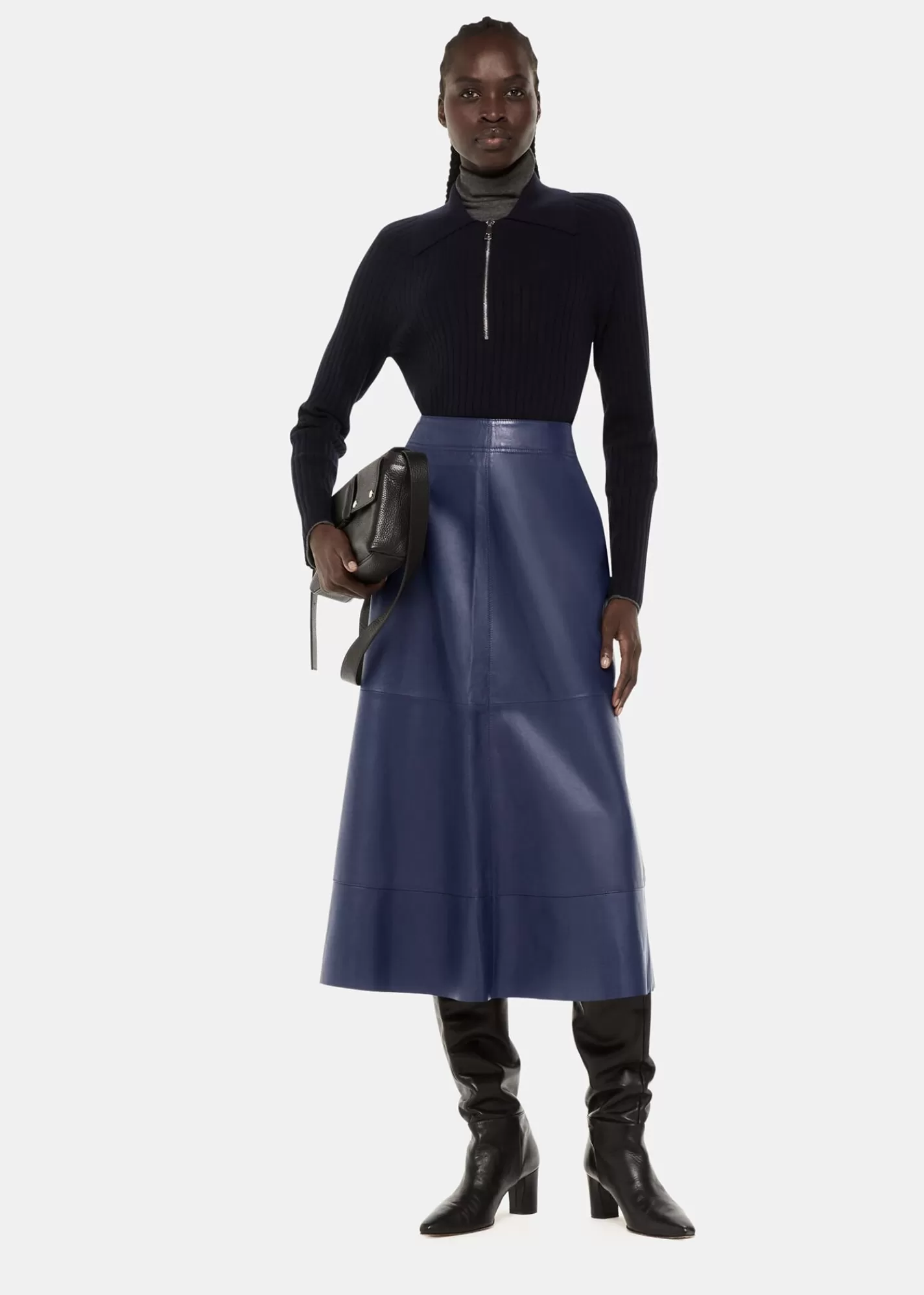 Whistles Leather | Skirts*Leather Circle Skirt Navy