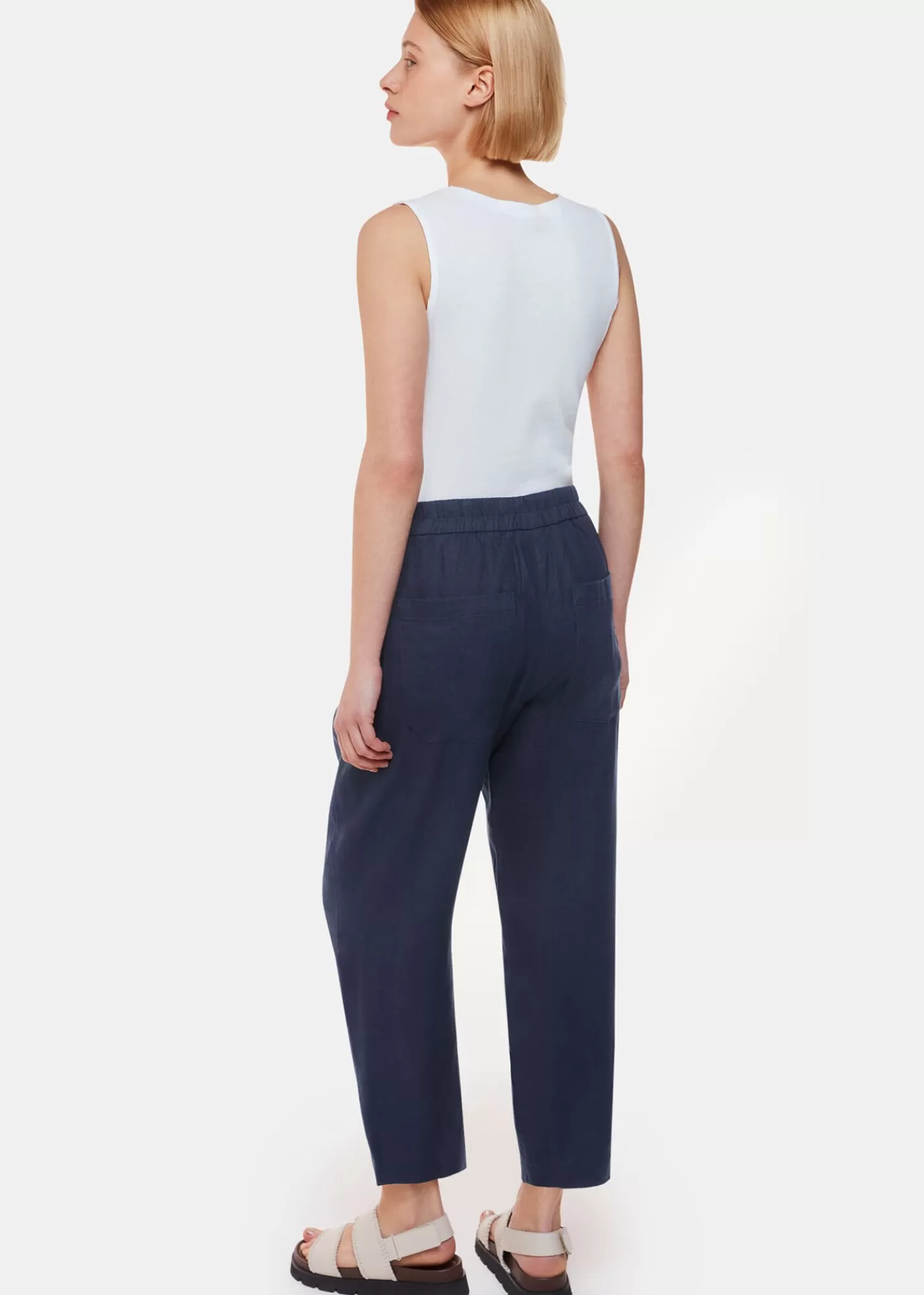 Whistles Trousers*Linen Barrel Leg Trouser Navy