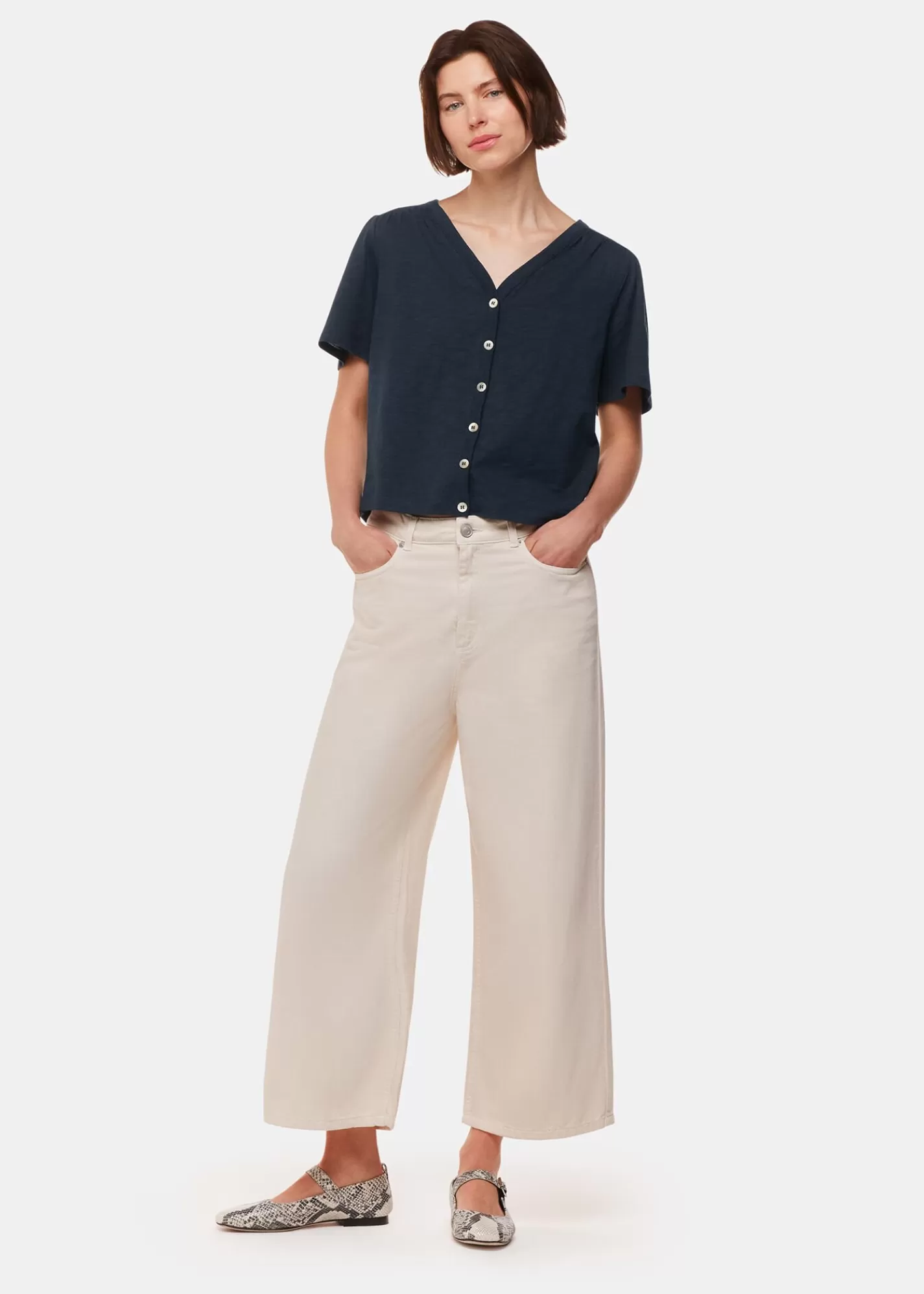 Whistles Shirts & Blouses | Tops*Maeve V Neck Button Front Tee Navy