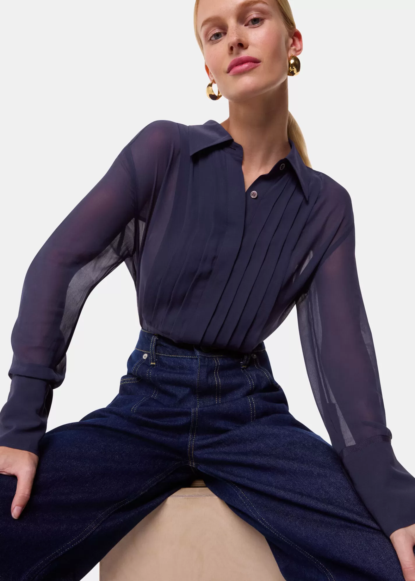 Whistles Shirts & Blouses | Tops*Maya Pintuck Detail Blouse Navy